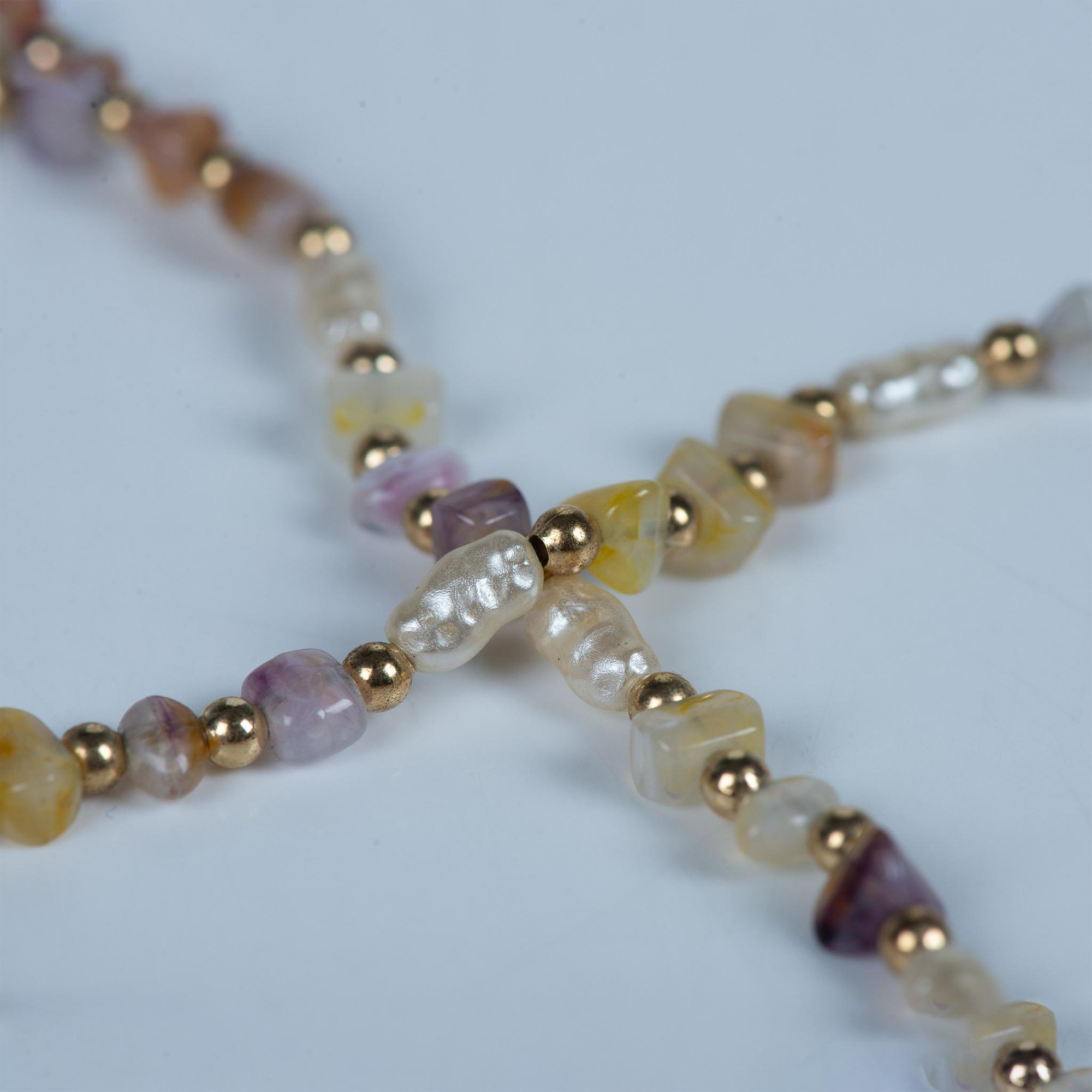 2pc Napier Faux Baroque Pearl & Gemstone Chip Necklaces - Image 3 of 4