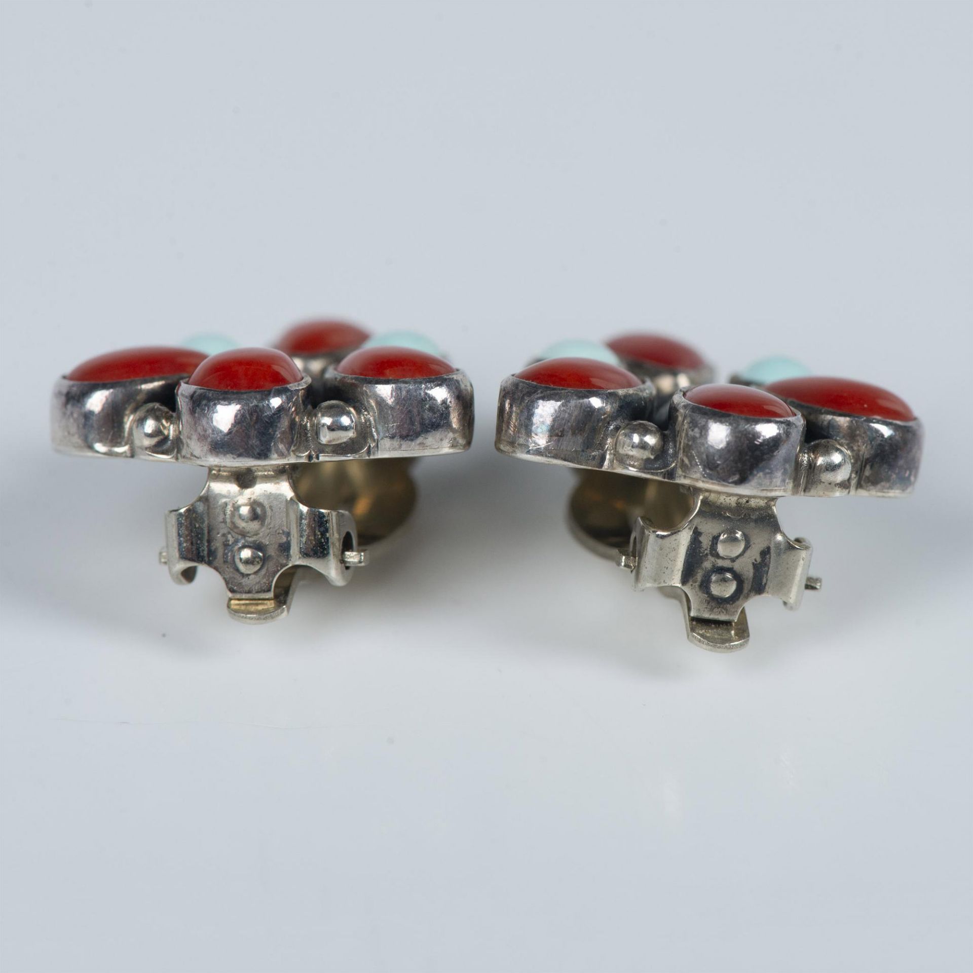 G. Apachito Navajo Sterling, Coral & Turquoise Clip Earrings - Image 5 of 7