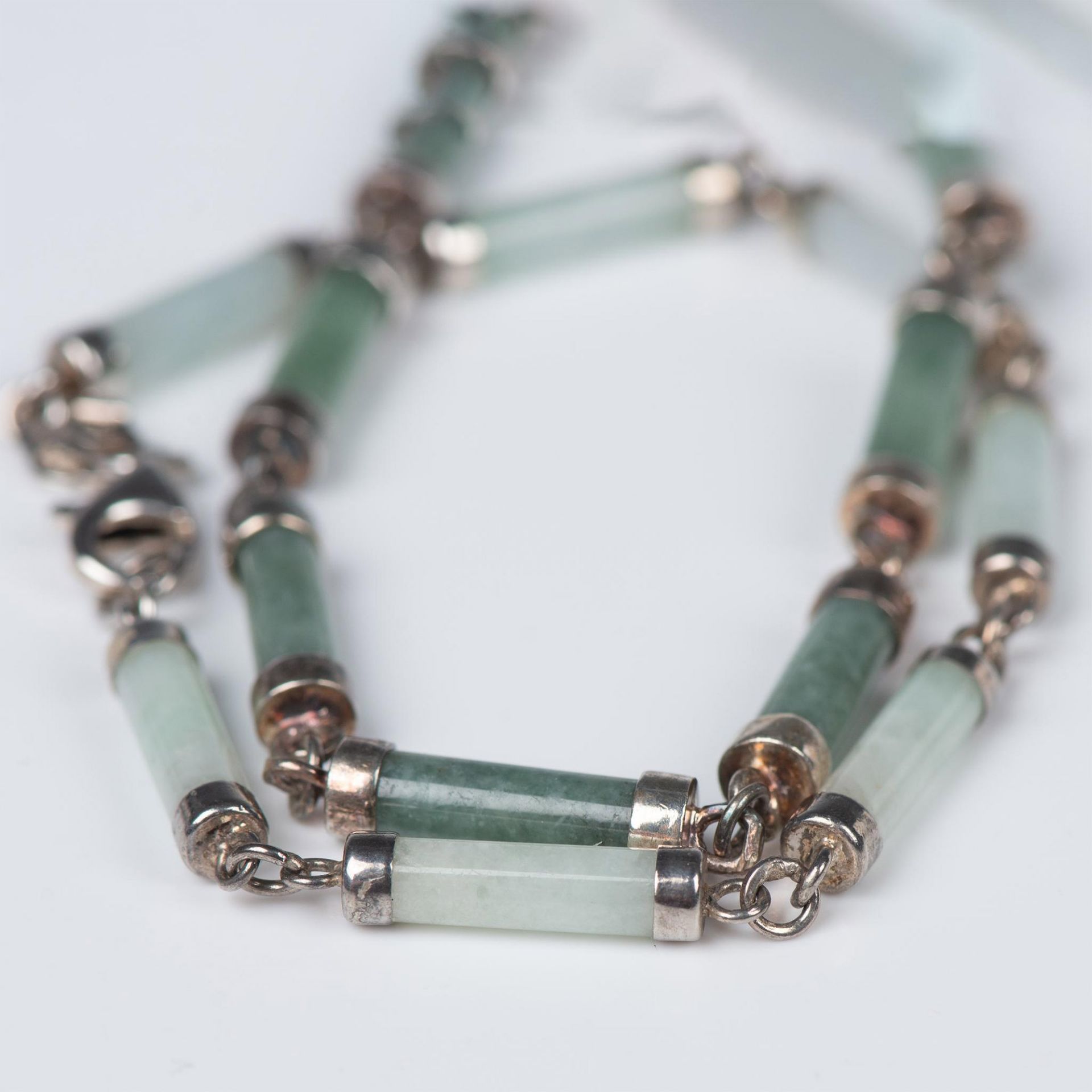 2pc Sterling Silver and Jade Cylinder Bracelets - Image 5 of 6