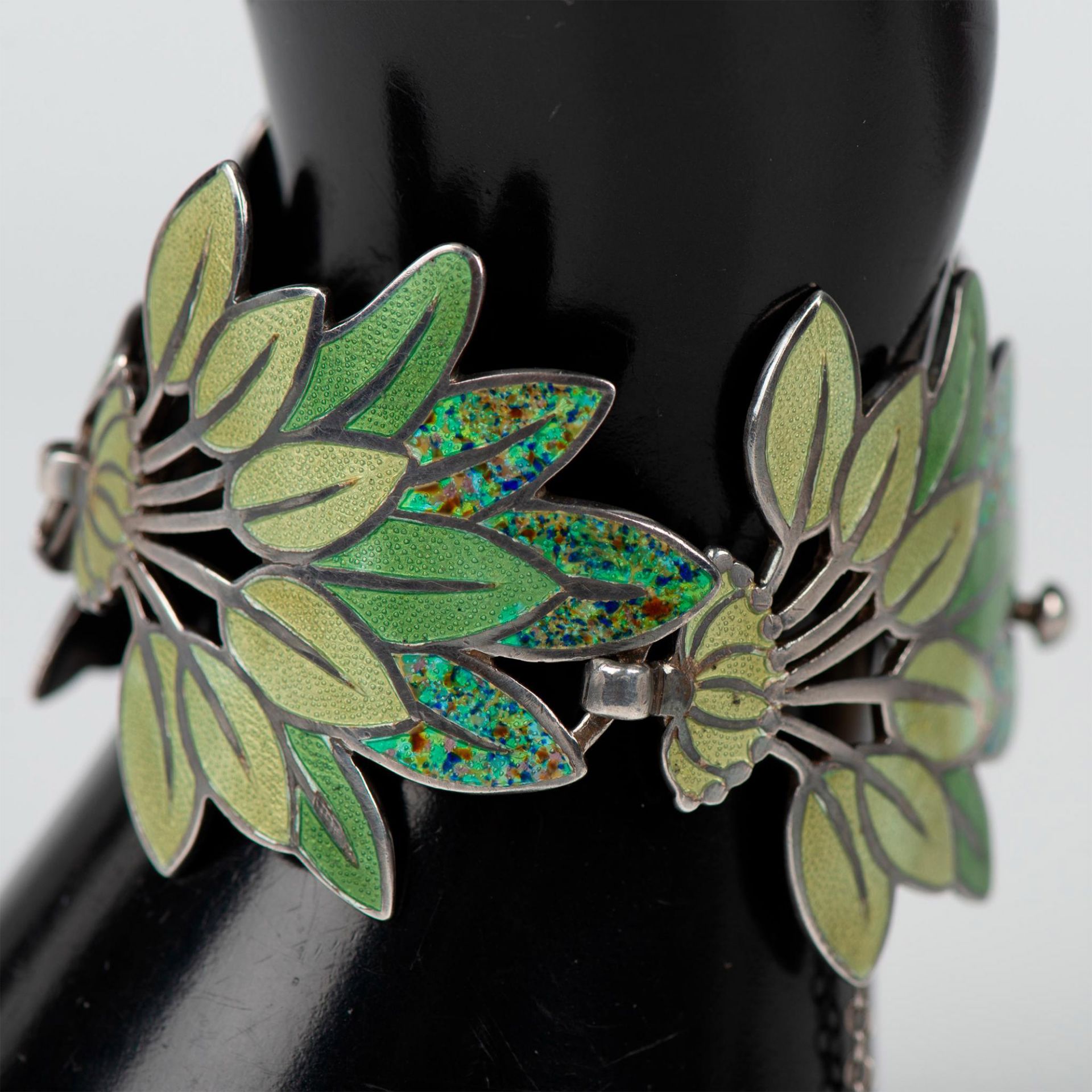 Margot De Taxco Sterling Silver Enamel Leaf Spray Bracelet