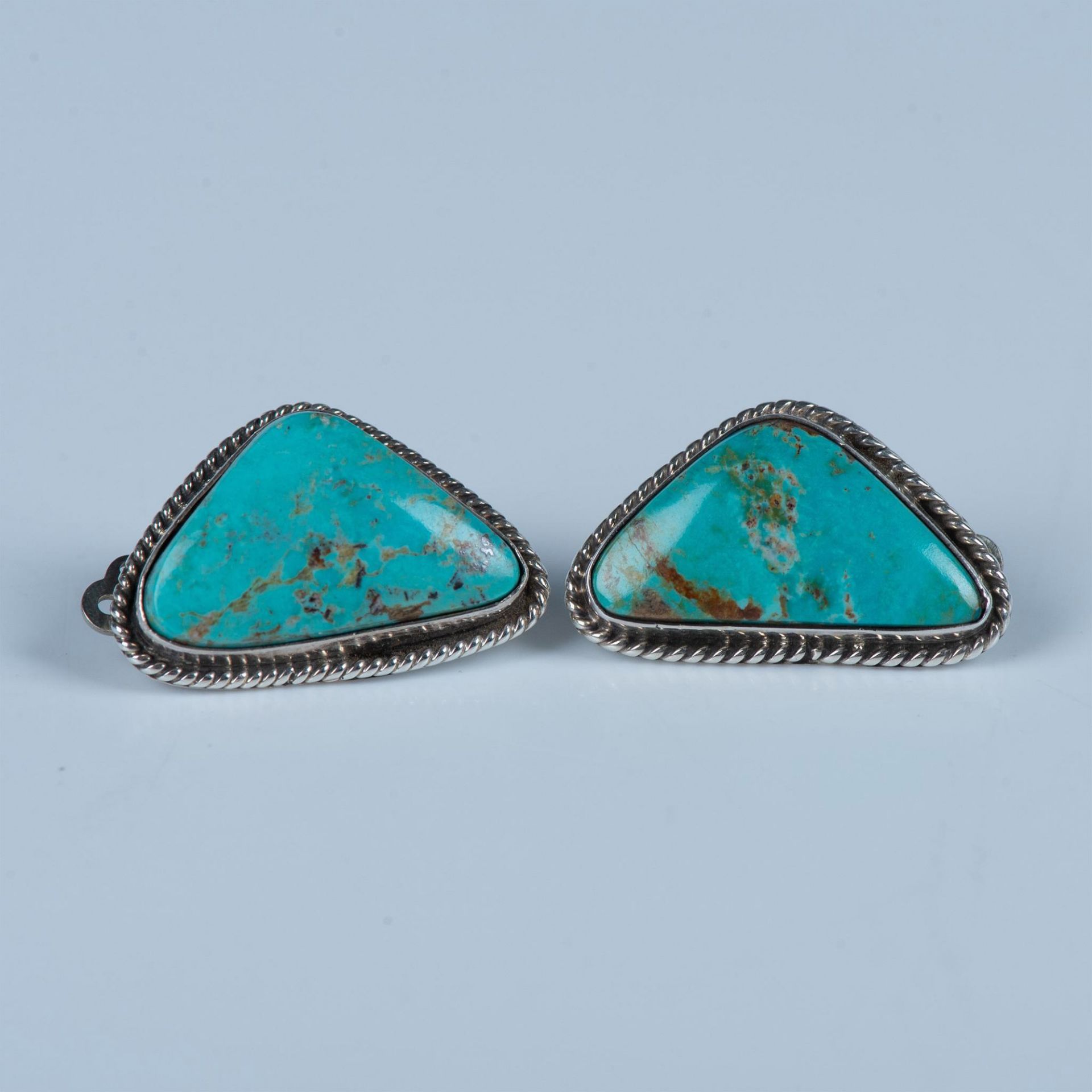 Native American Sterling & Natural Turquoise Clip Earrings