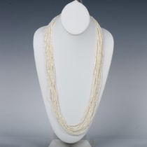 Long 8-Strand Sterling Silver & Mother of Pearl Necklace
