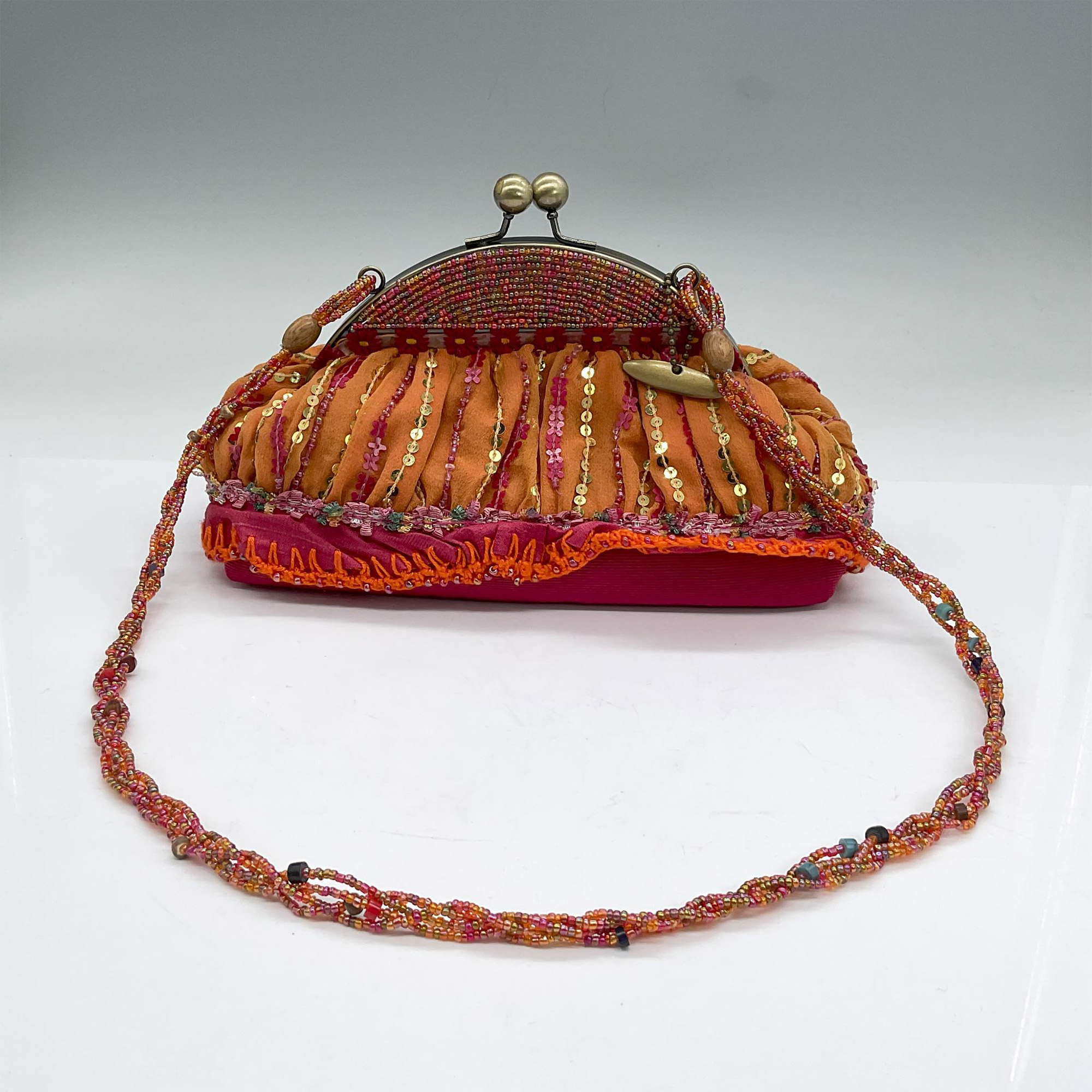 Mary Frances Satin and Silk Handbag, Orange/Fuchsia - Image 2 of 5