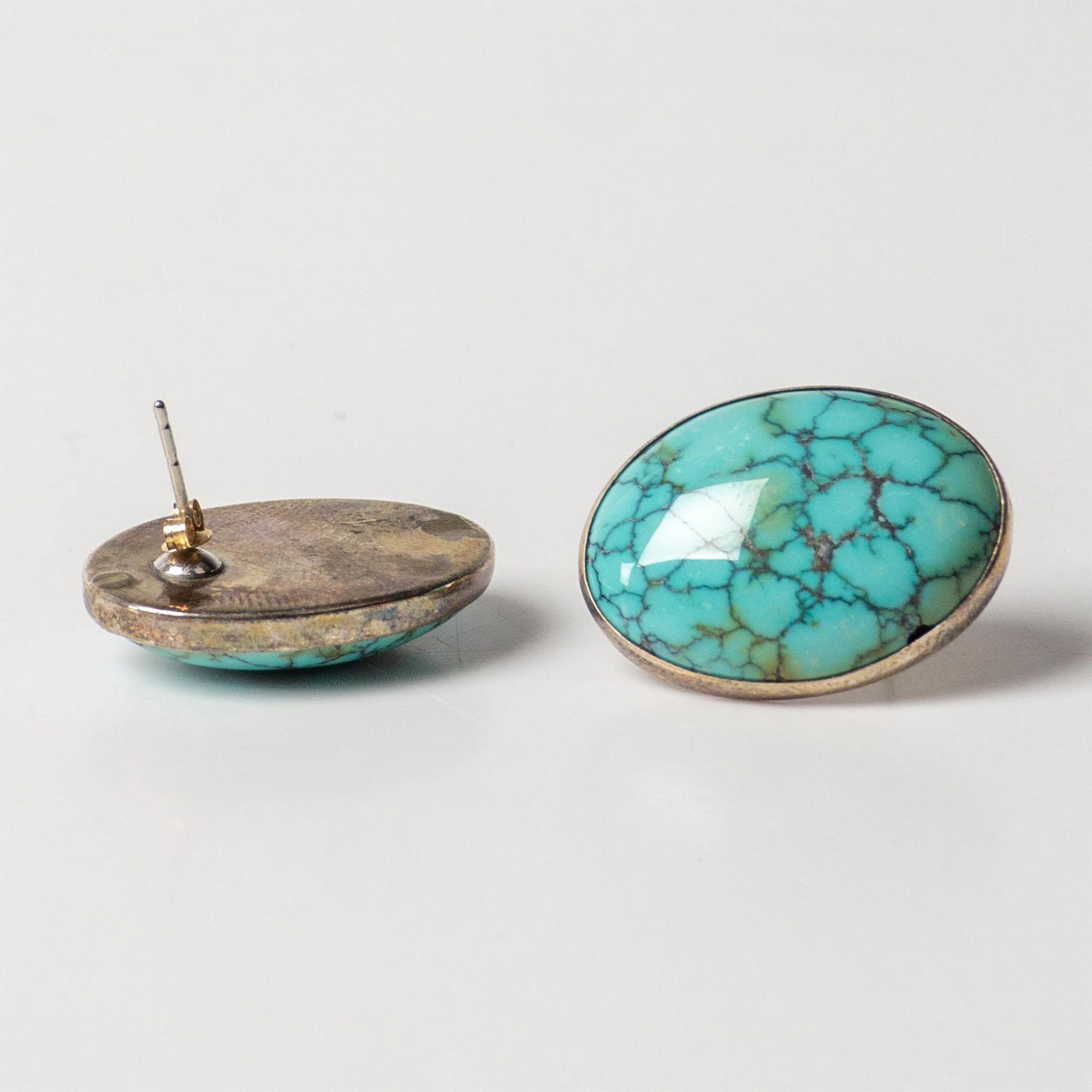 Oval Sterling Silver & Turquoise Pierced Earrings - Image 5 of 6