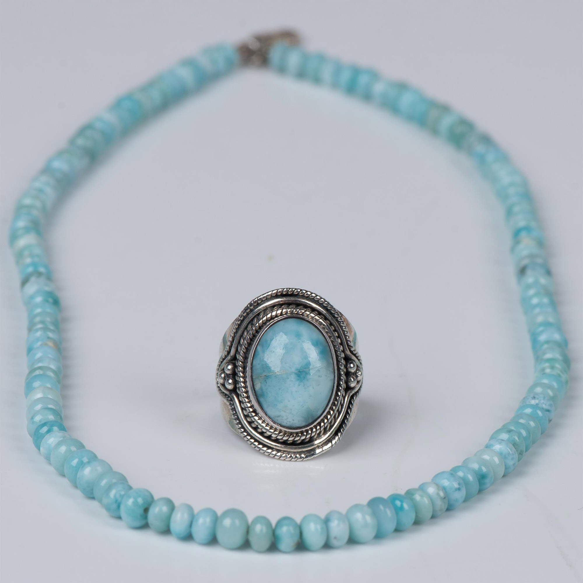 2pc Gorgeous Sterling Silver & Larimar Necklace and Ring - Image 5 of 6