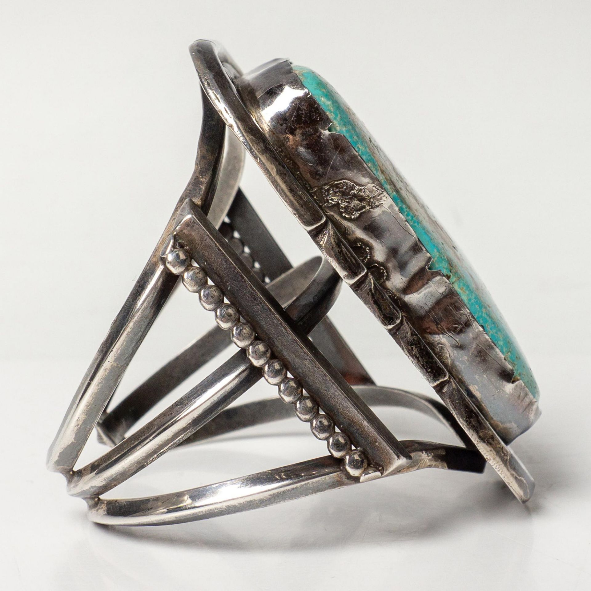 Chunky Native American Sterling & Turquoise Cuff Bracelet - Image 3 of 5