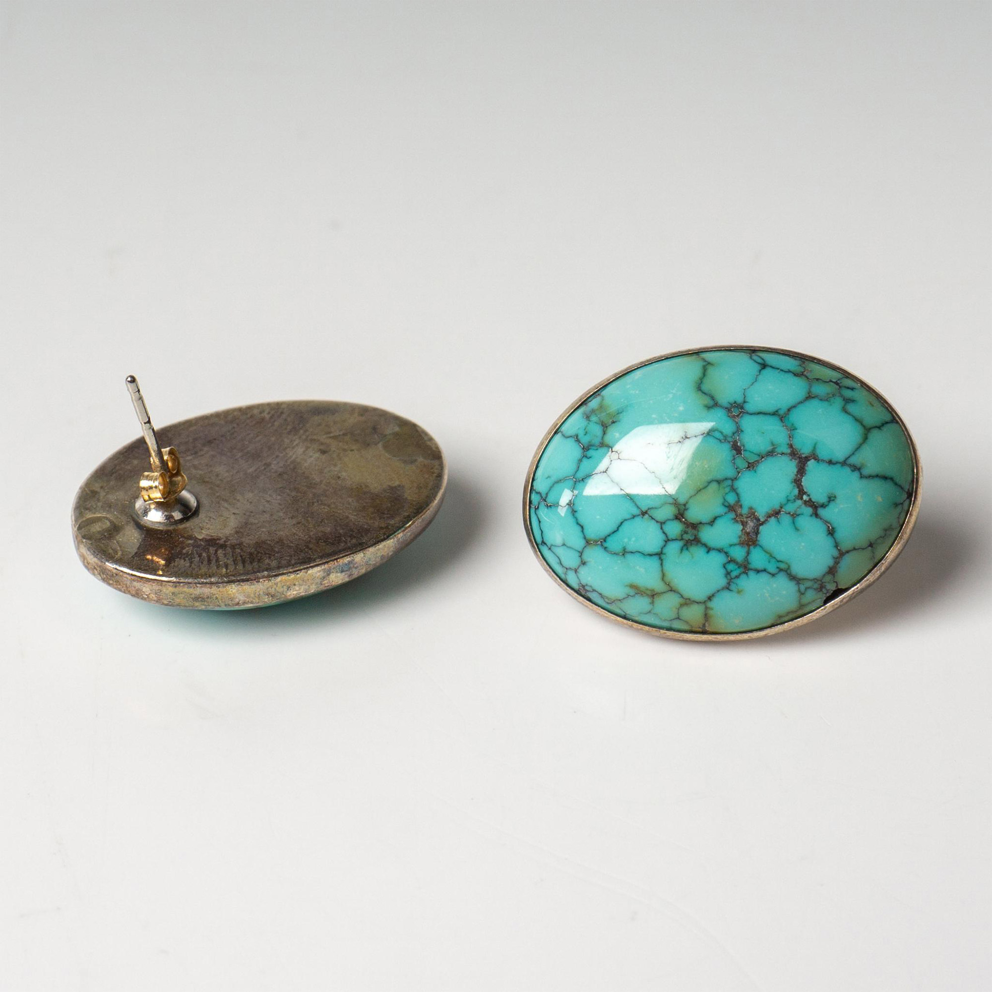 Oval Sterling Silver & Turquoise Pierced Earrings - Image 4 of 6