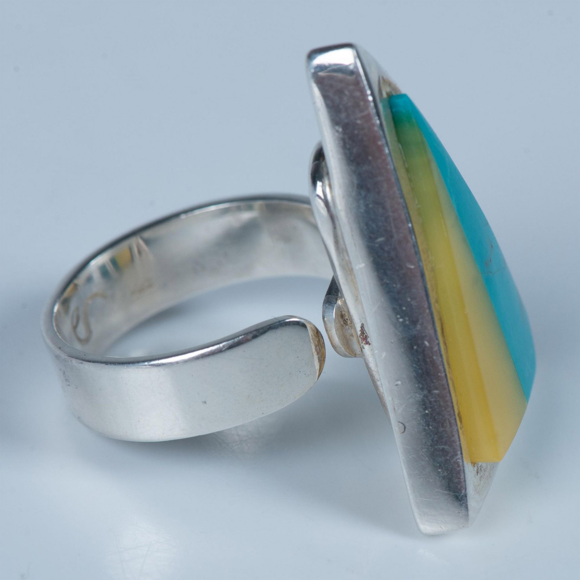 Contemporary Sterling Silver, Baltic Amber & Turquoise Ring - Bild 4 aus 6