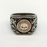 Harley Davidson Titanium & Sterling Silver Skull Biker Ring