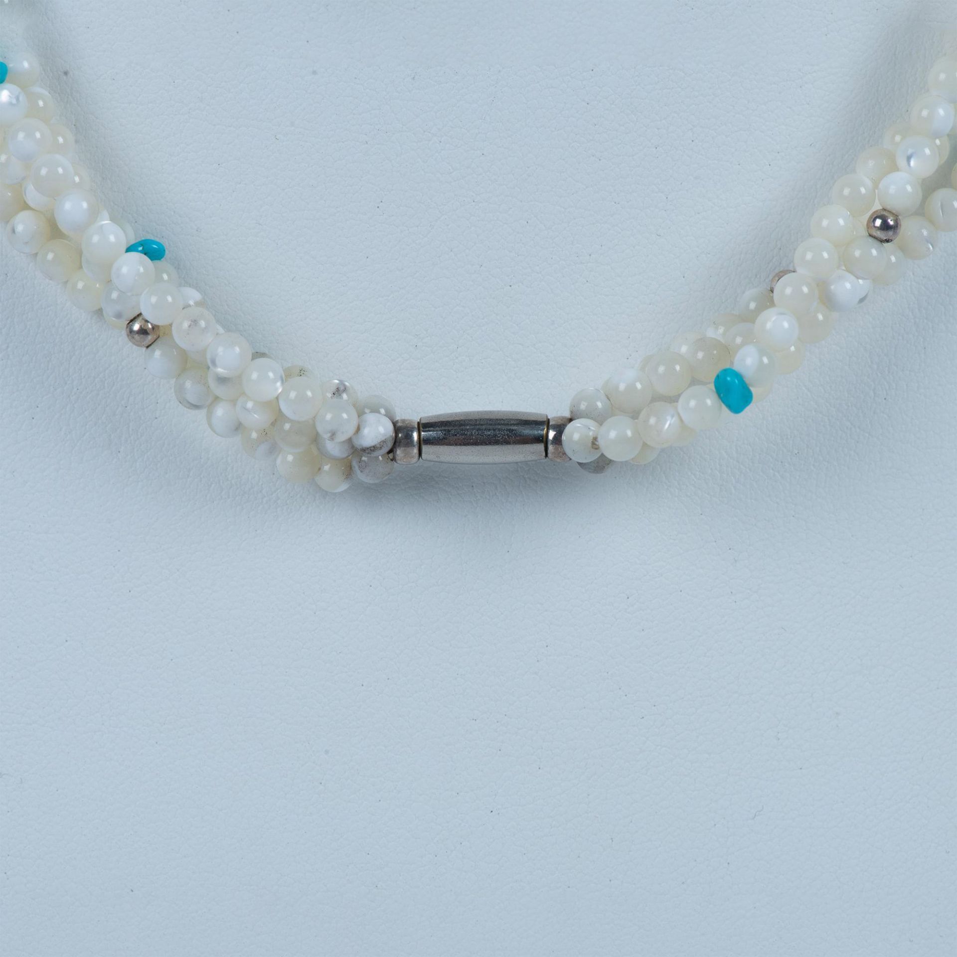 Classy Four Strand Mother of Pearl & Turquoise Bead Necklace - Image 2 of 3