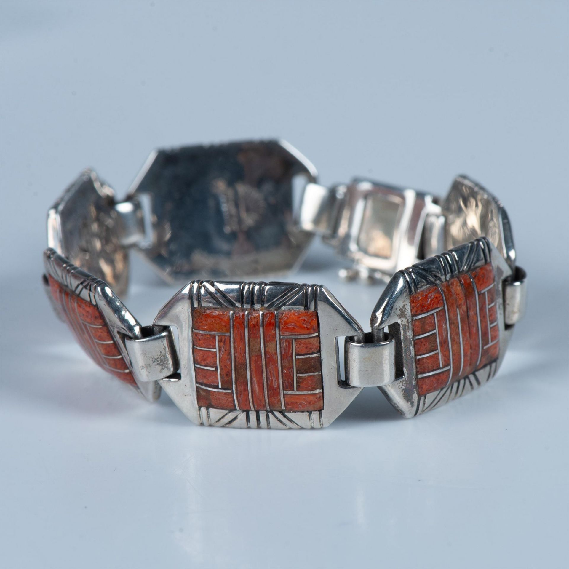 Zuni Contemporary Sterling Silver & Coral Inlay Bracelet