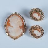 3pc Cameo Brooch and Earrings