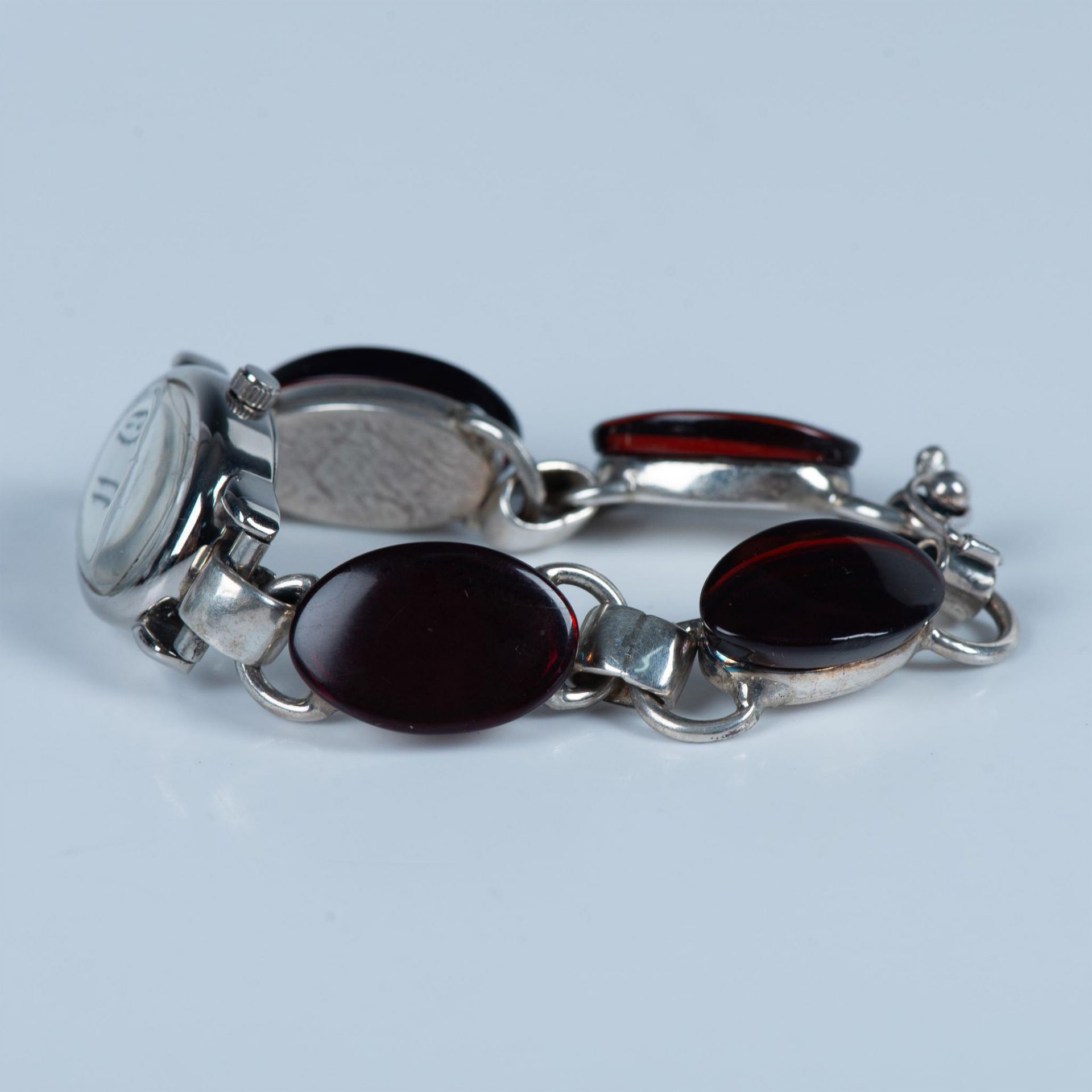 3pc Sterling Silver & Amber Bracelet, Ring & Watch - Bild 3 aus 8