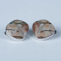 Native American Sterling & Ribbon Turquoise Clip-On Earrings