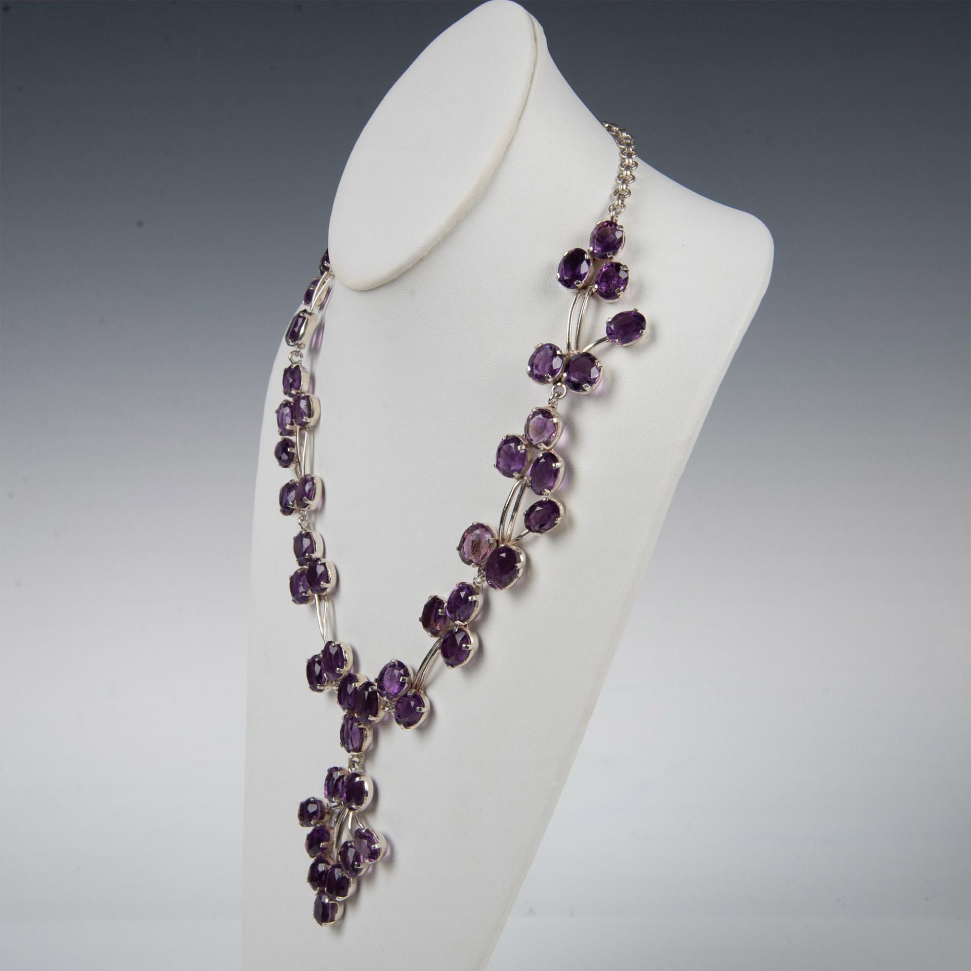 Exquisite Sterling Silver & Lab Amethyst Statement Necklace - Image 4 of 12