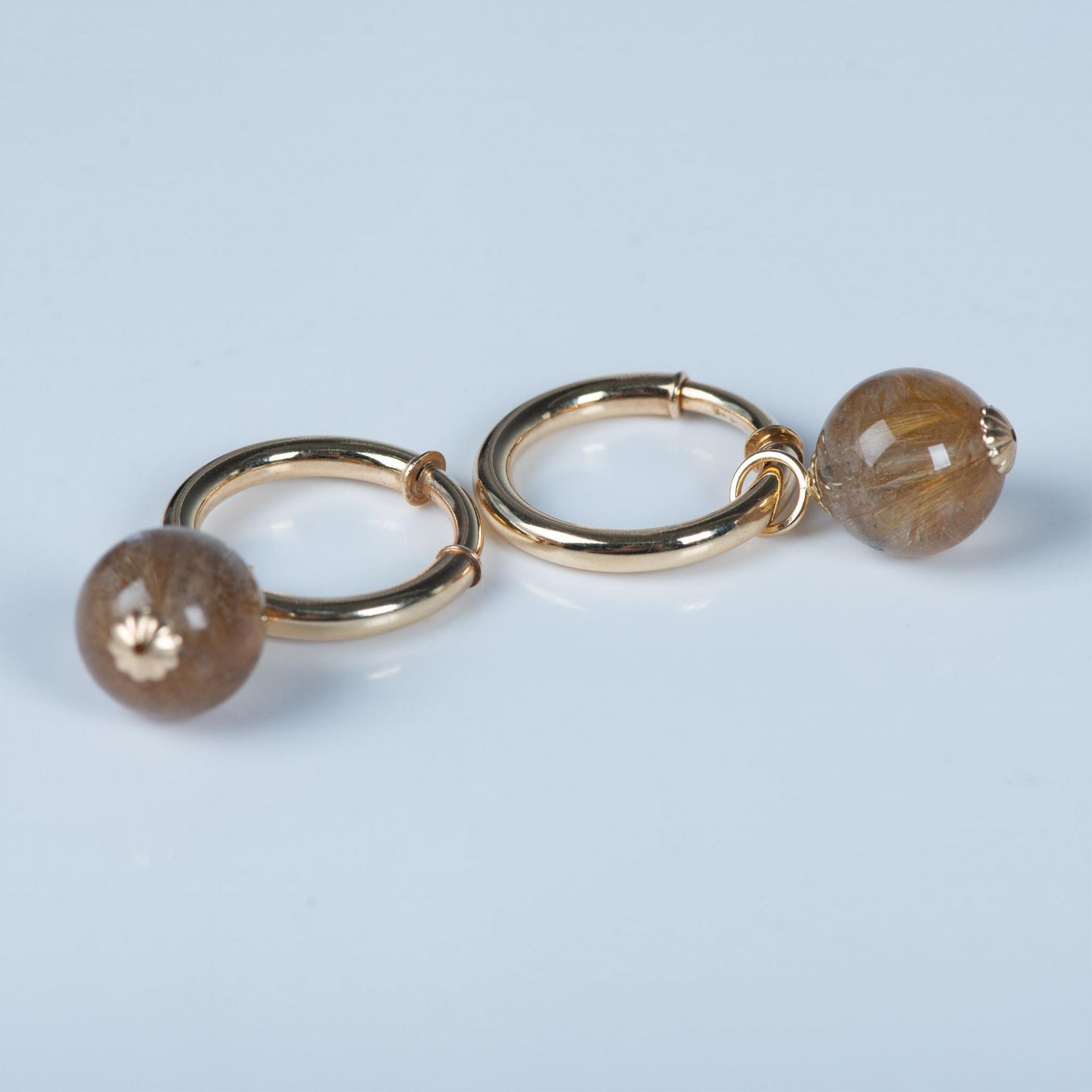 2pc 14K Gold Rutilated Quartz Necklace & Hoop Earrings - Image 2 of 7