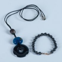 2pc Hematite Donut & Glass Bead Necklace & Bracelet