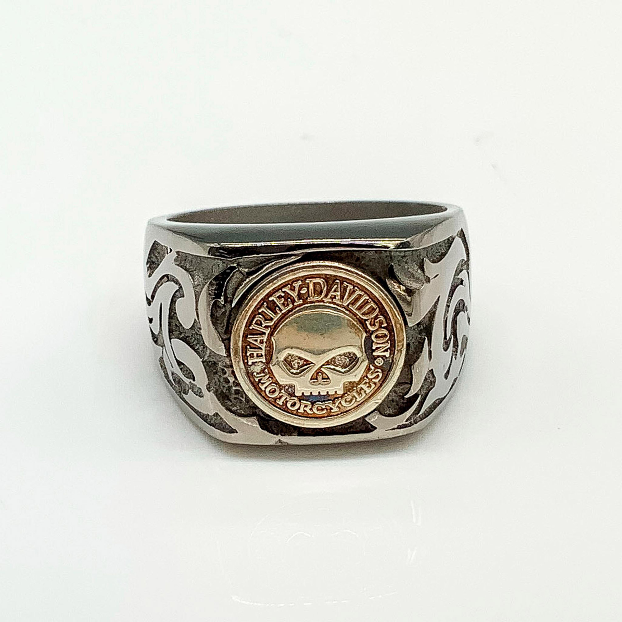 Harley Davidson Titanium & Sterling Silver Skull Biker Ring