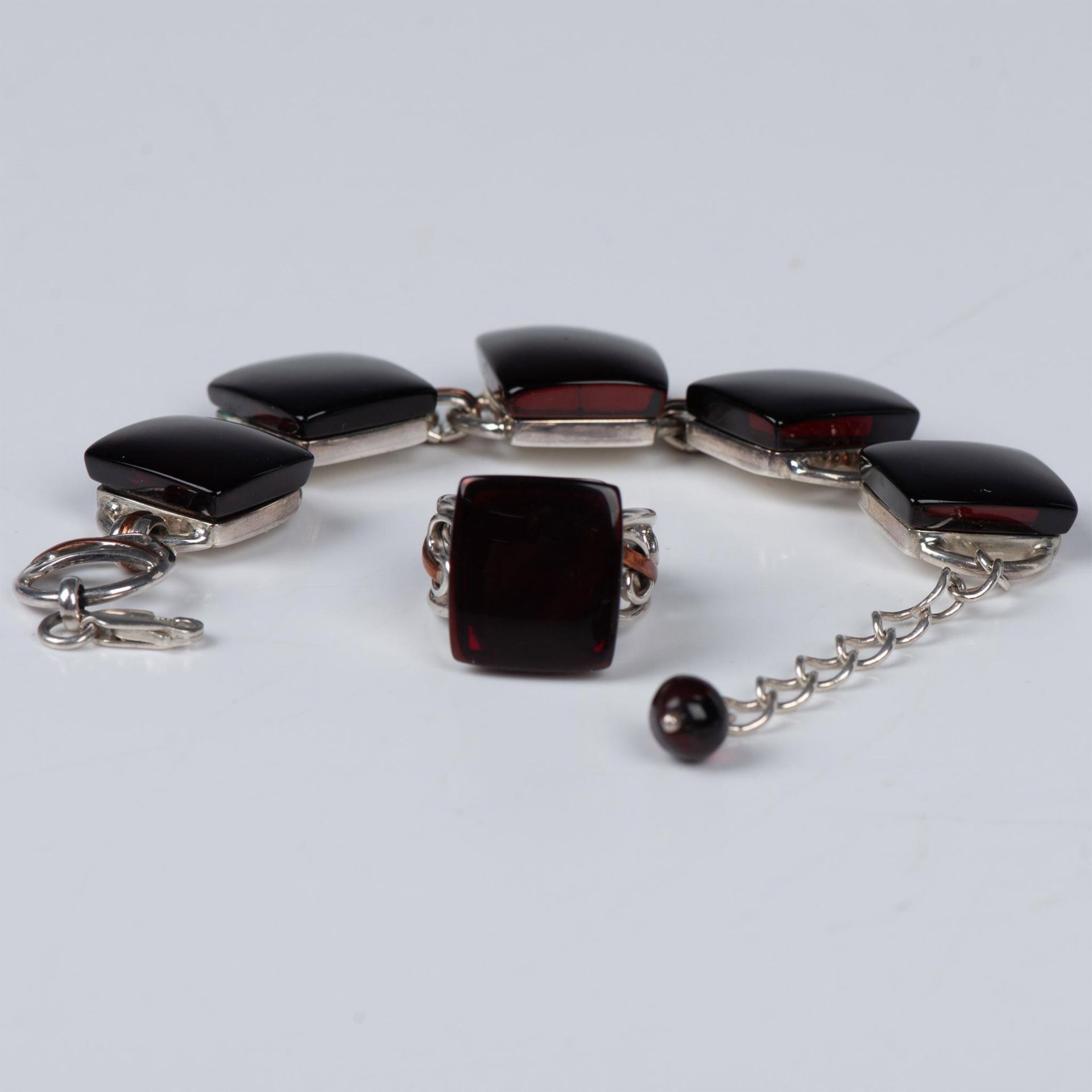 2pc Dark Amber and Sterling Silver Ring and Bracelet Set - Image 6 of 11