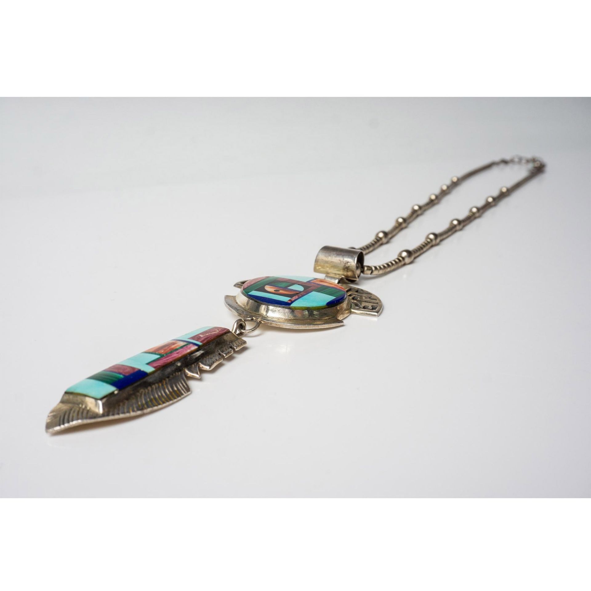Frank Yellowhorse Navajo Sterling Multi-Stone Inlay Necklace - Image 3 of 7