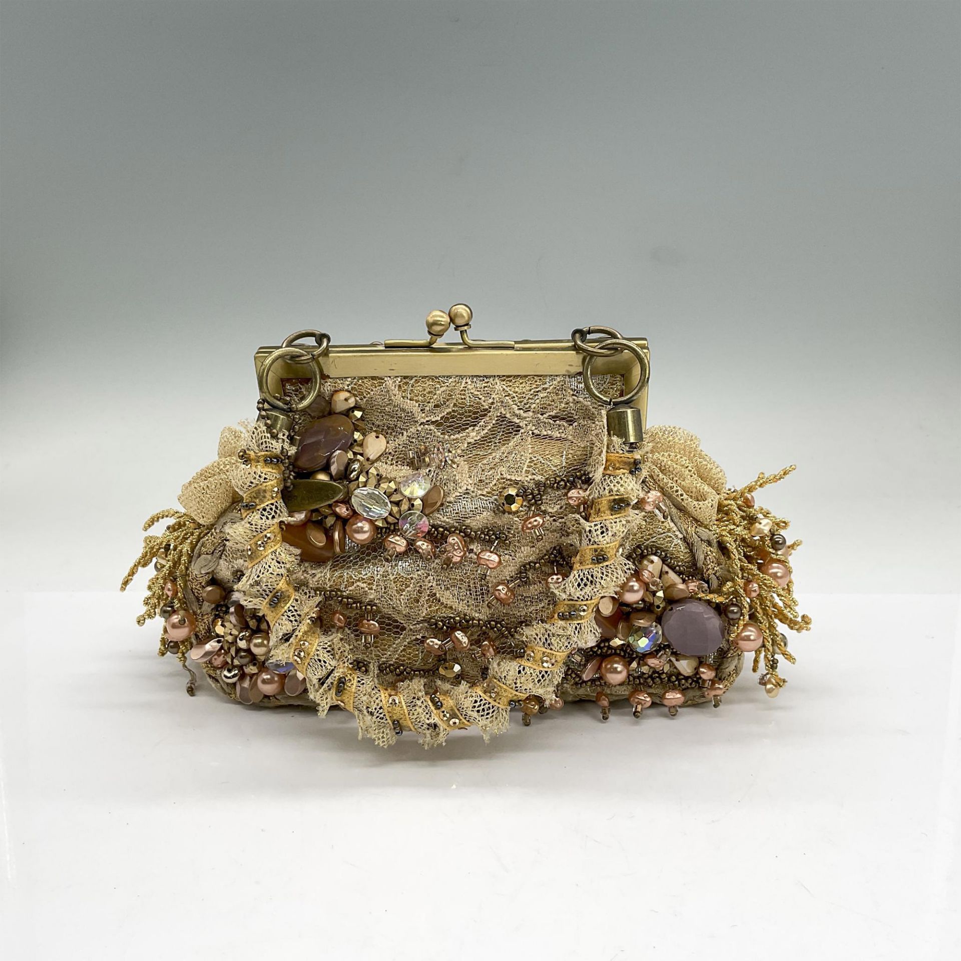 Mary Frances Fabric Lace Beaded Handbag, Midas Touch, Tan - Image 2 of 6