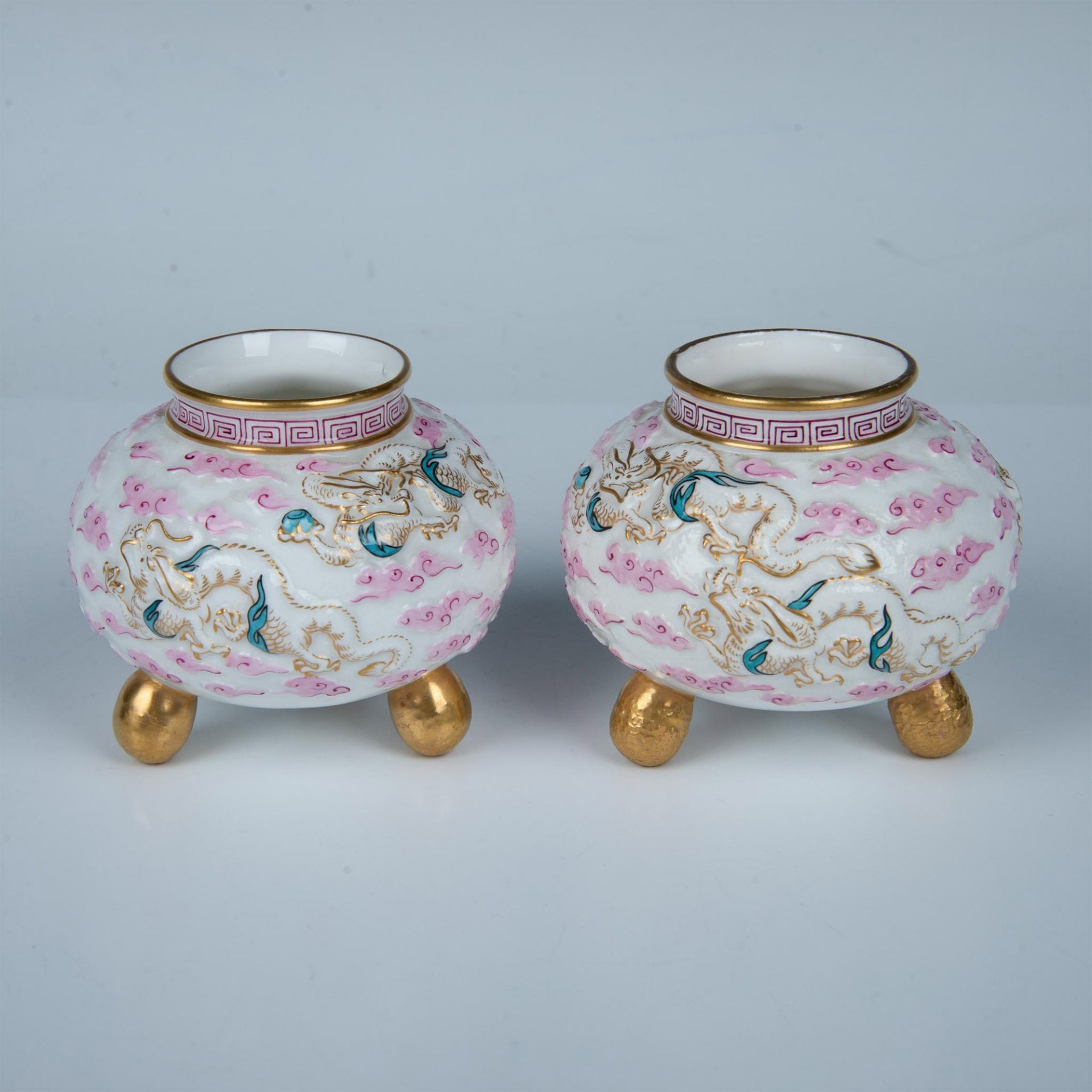 Pair of Copeland Porcelain Chinoiserie Enameled Vases