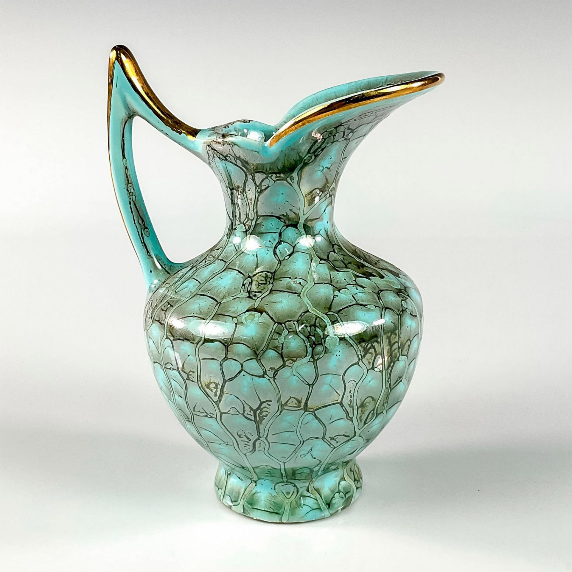 Mid-Century Delft Hand Painted Porcelain Brass Accent Vase - Bild 2 aus 3