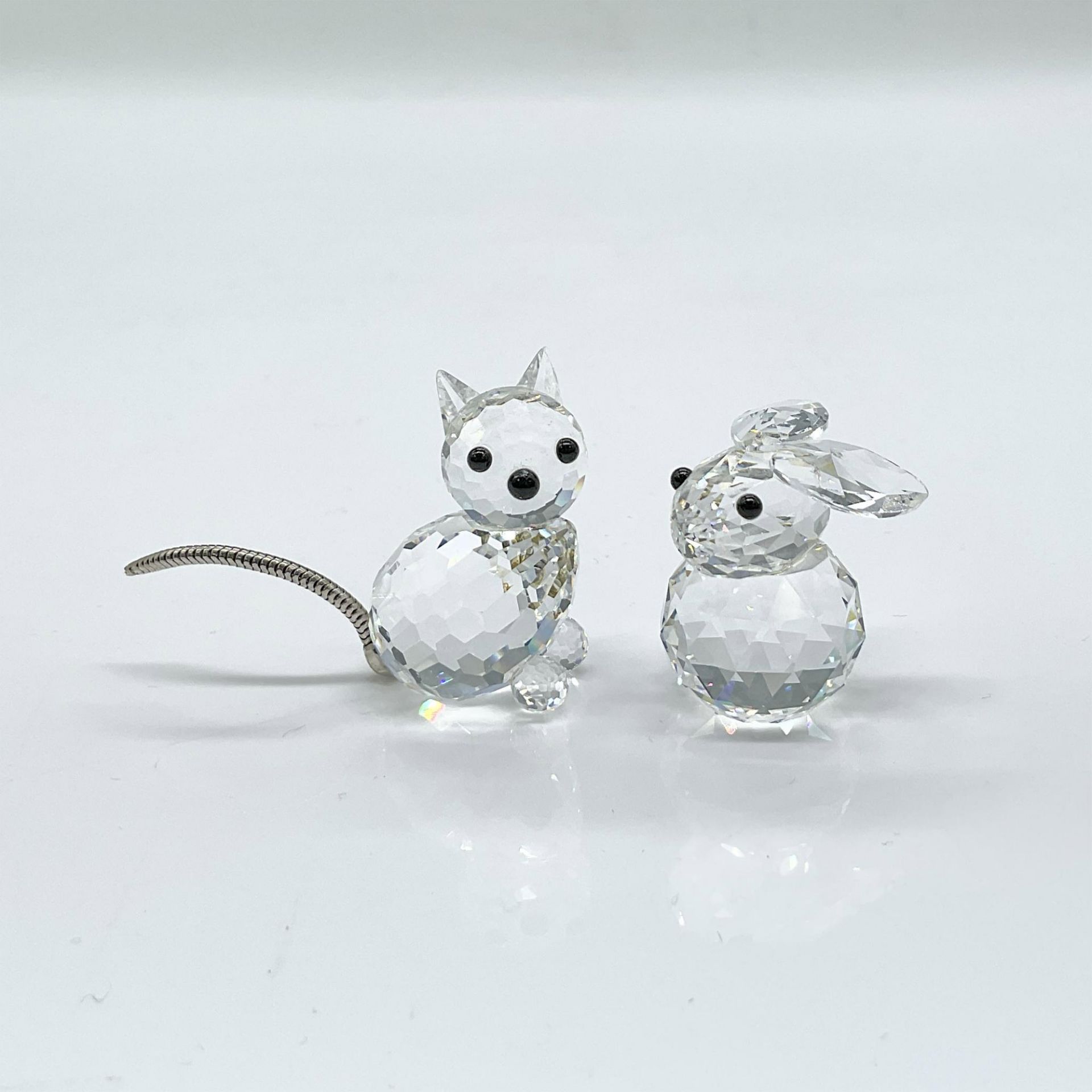 2pc Swarovski Crystal Figurines, Cat and Rabbit