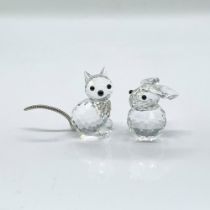 2pc Swarovski Crystal Figurines, Cat and Rabbit
