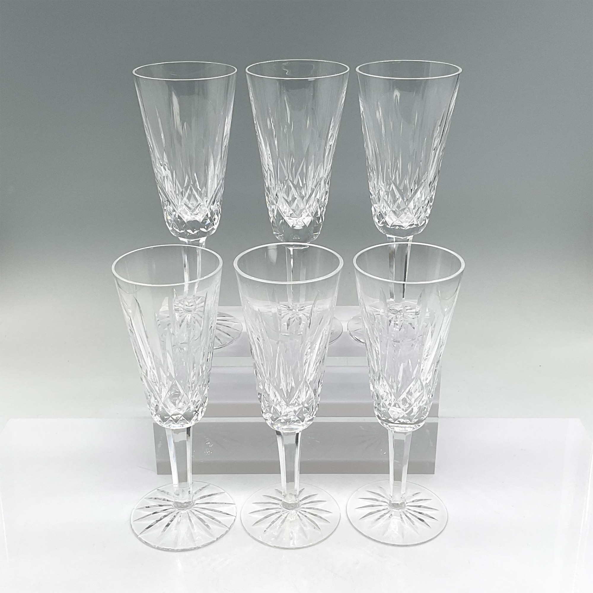 6pc Waterford Crystal Fluted Champagne Glasses, Lismore - Image 2 of 3