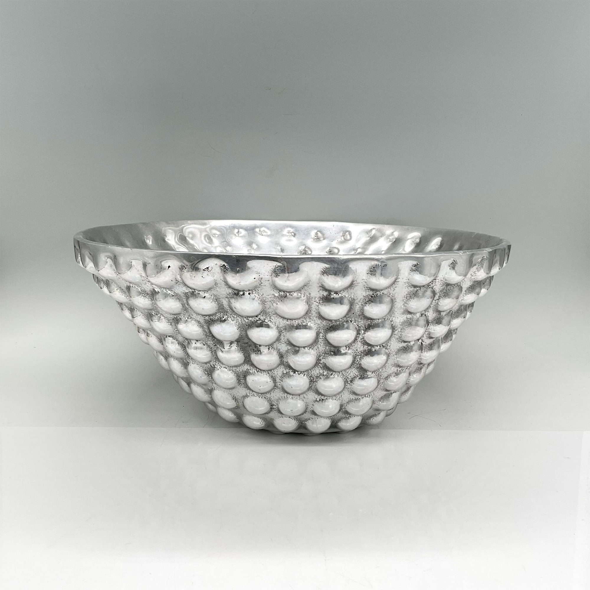 Large Mexican Silver Tone Pewter Hobnail Bowl