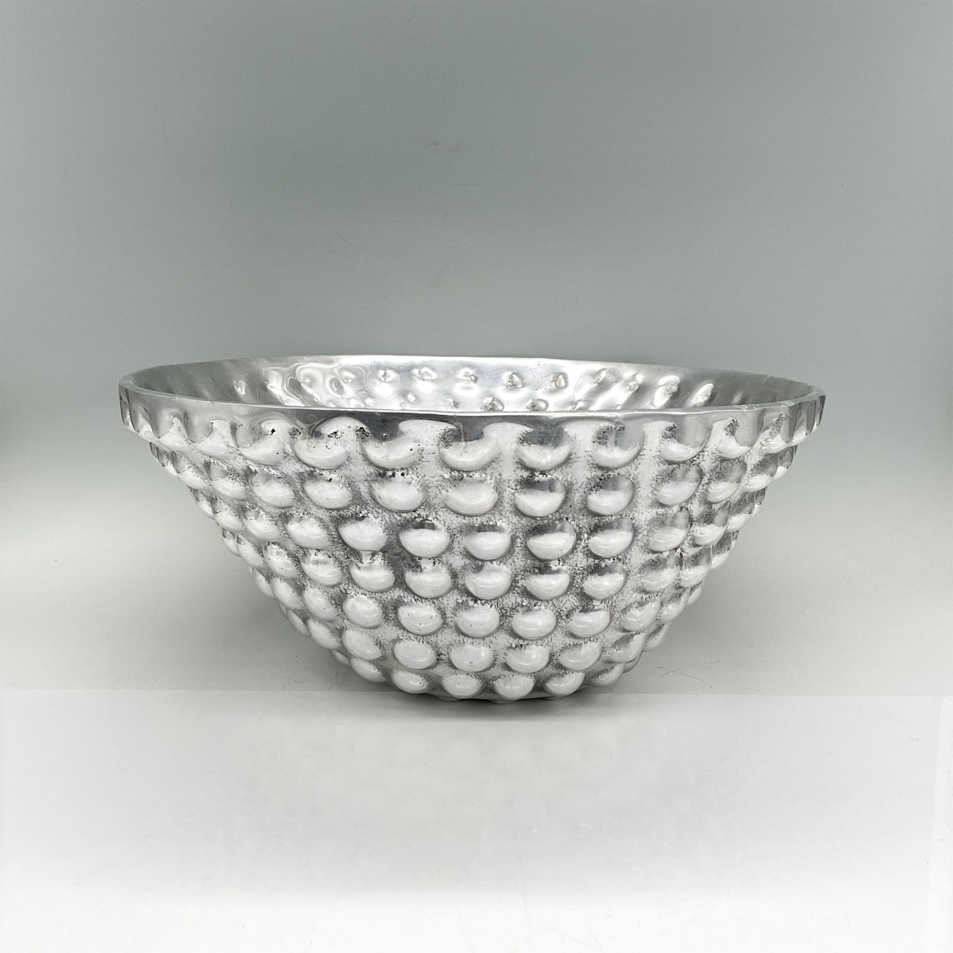 Large Mexican Silver Tone Pewter Hobnail Bowl