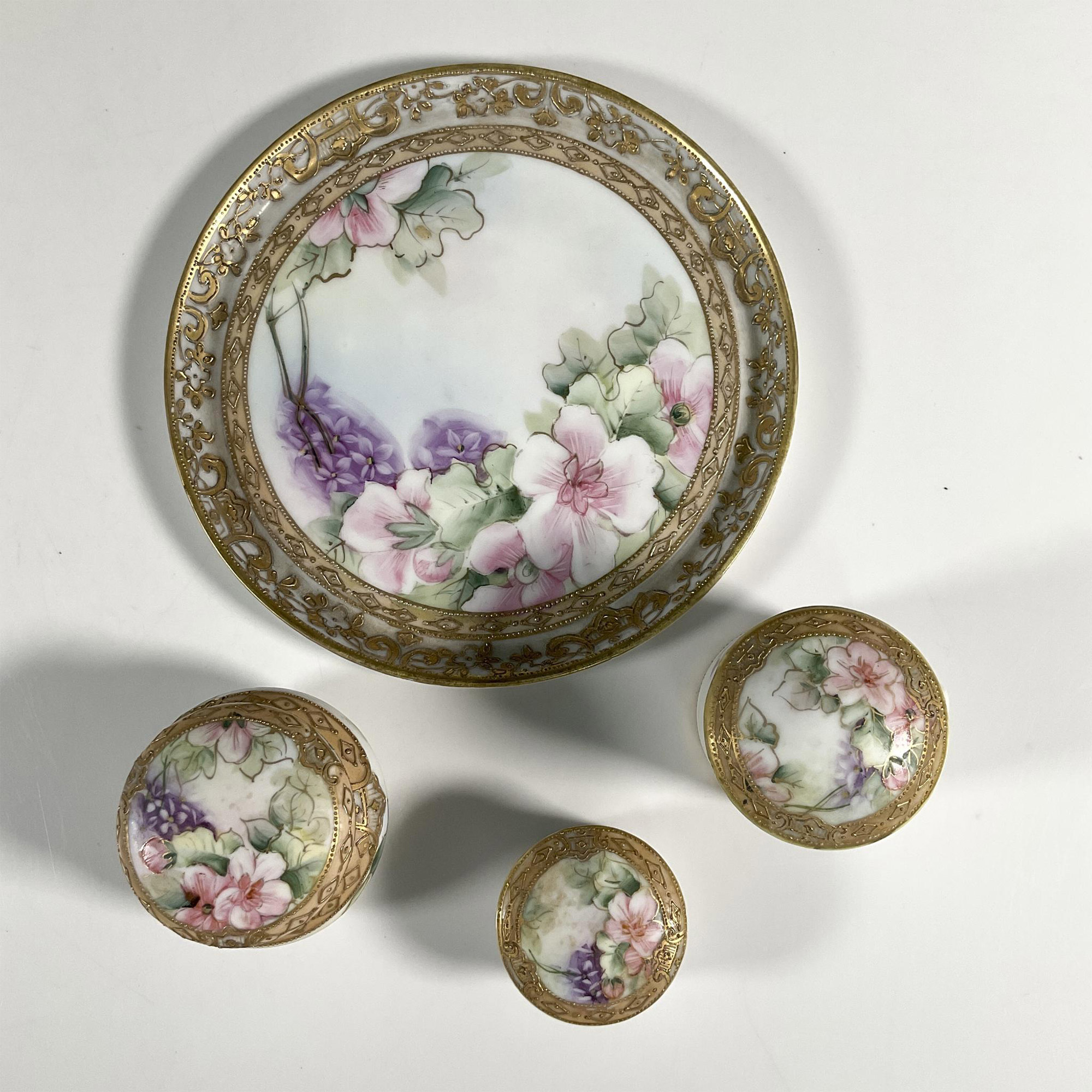 4pc Nippon Porcelain Floral Vanity Set - Image 2 of 4