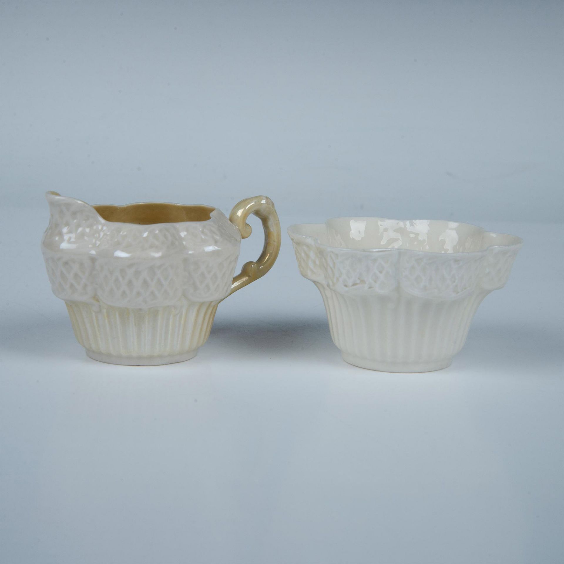 2pc Belleek Porcelain Sugar Bowl and Creamer, Erne