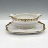 Limoges Vignaud Porcelain Serveware, Sauce Boat w/Underplate