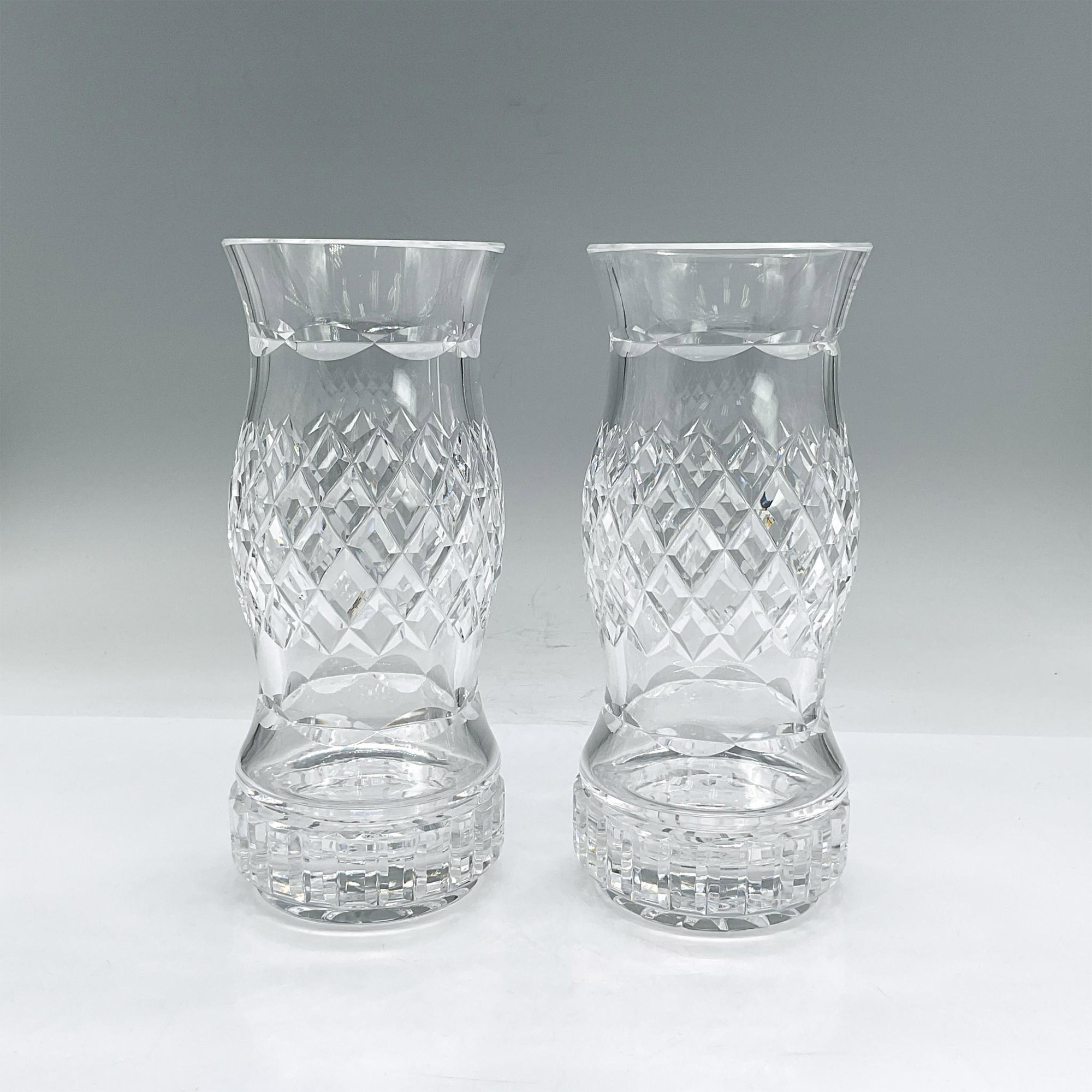 2pc Waterford Crystal Hurricane Lantern Candleholders