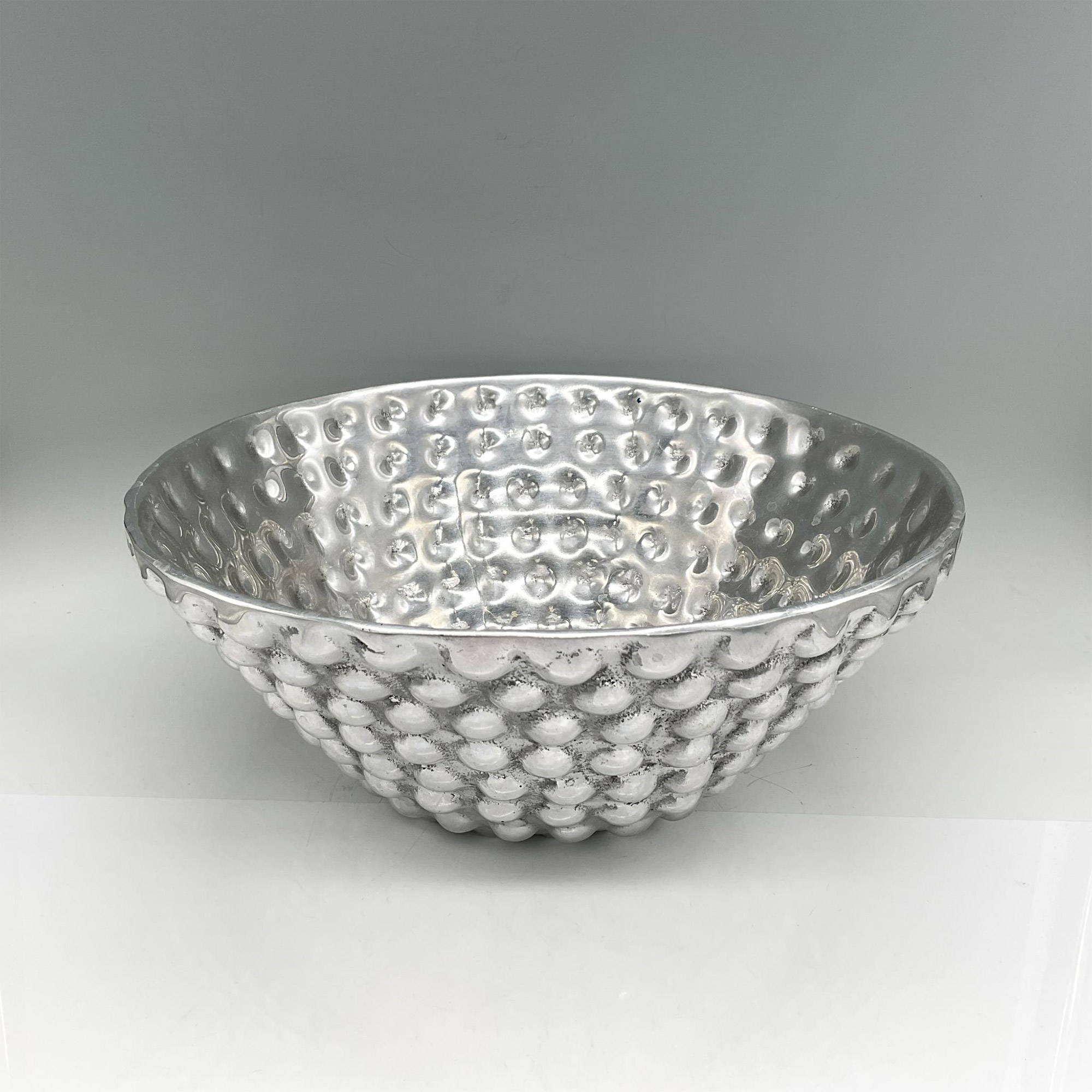 Large Mexican Silver Tone Pewter Hobnail Bowl - Image 2 of 3