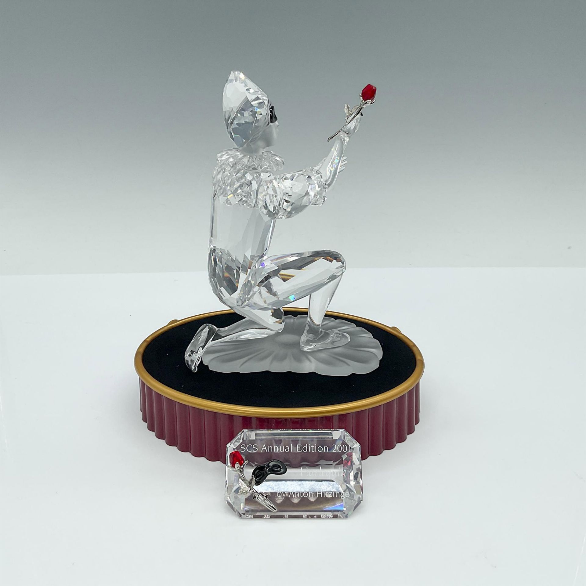 3pc Swarovski Crystal Figurine, Harlequin, Plaque, & Base - Image 2 of 4