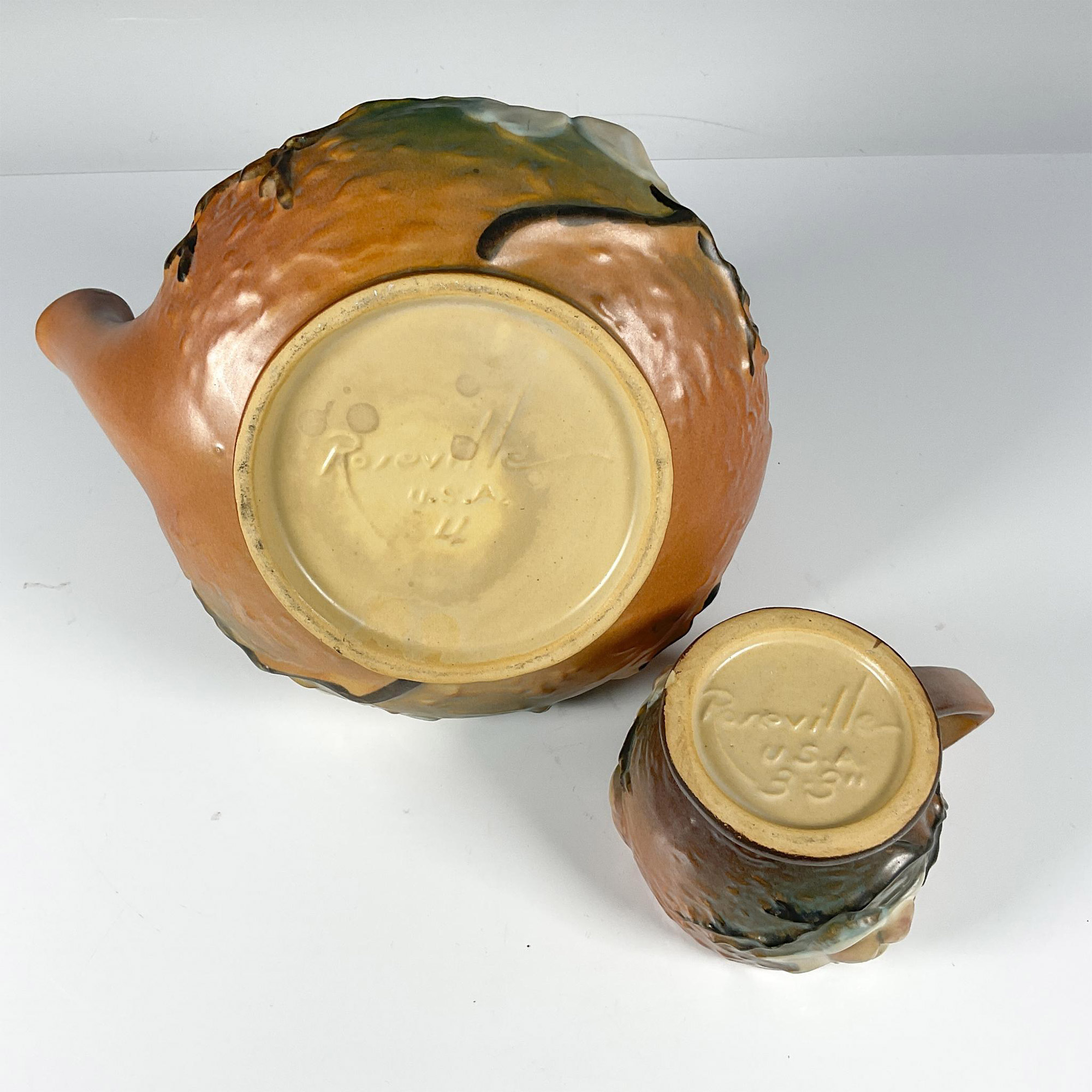 Roseville Pottery, Brown Magnolia Tea Pot and Cup - Image 3 of 3