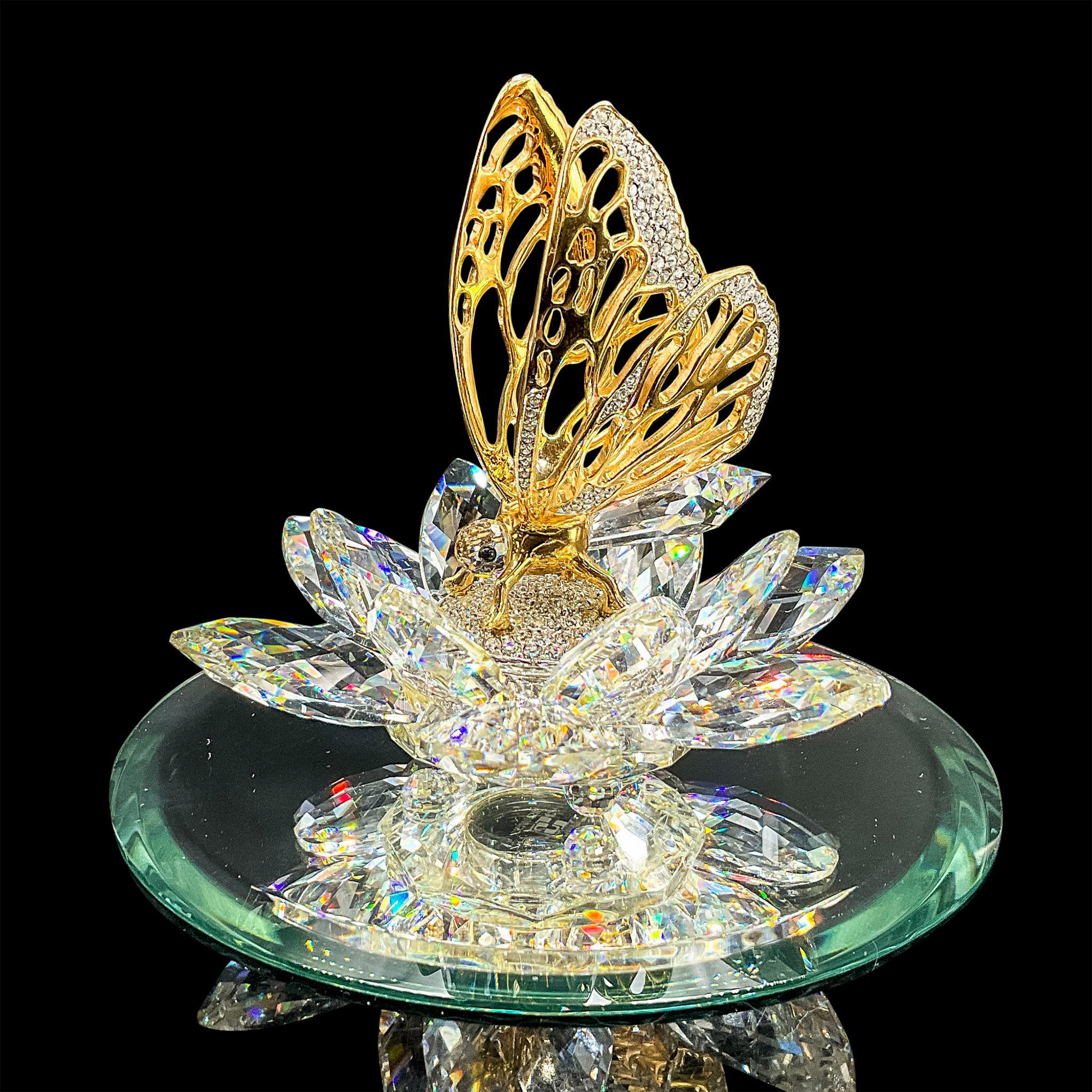 2pc Swarovski Crystal Figurine, Gold Butterfly + Mirror - Image 2 of 4