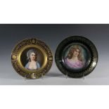 2pc Antique Portrait Cabinet Plates with Gilt Design