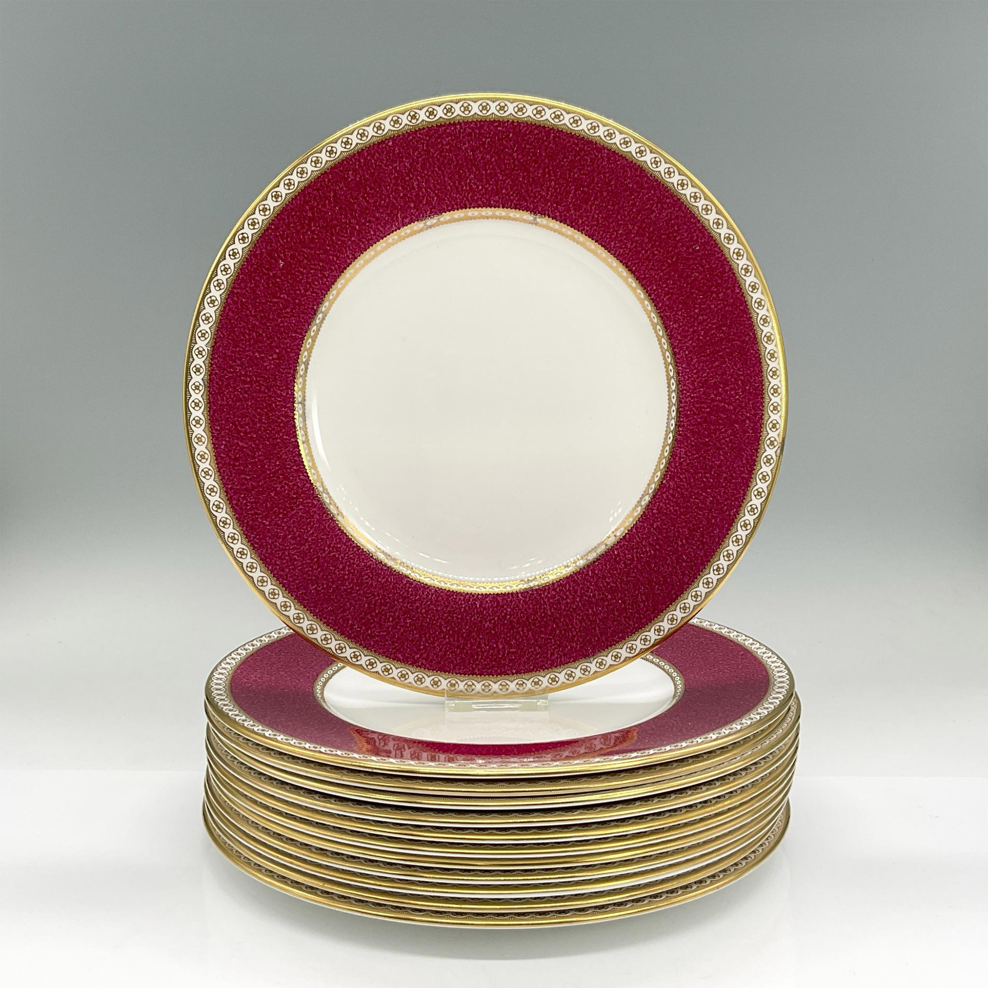 12pc Wedgwood Bone China Salad Plates, Ulander Powder Ruby