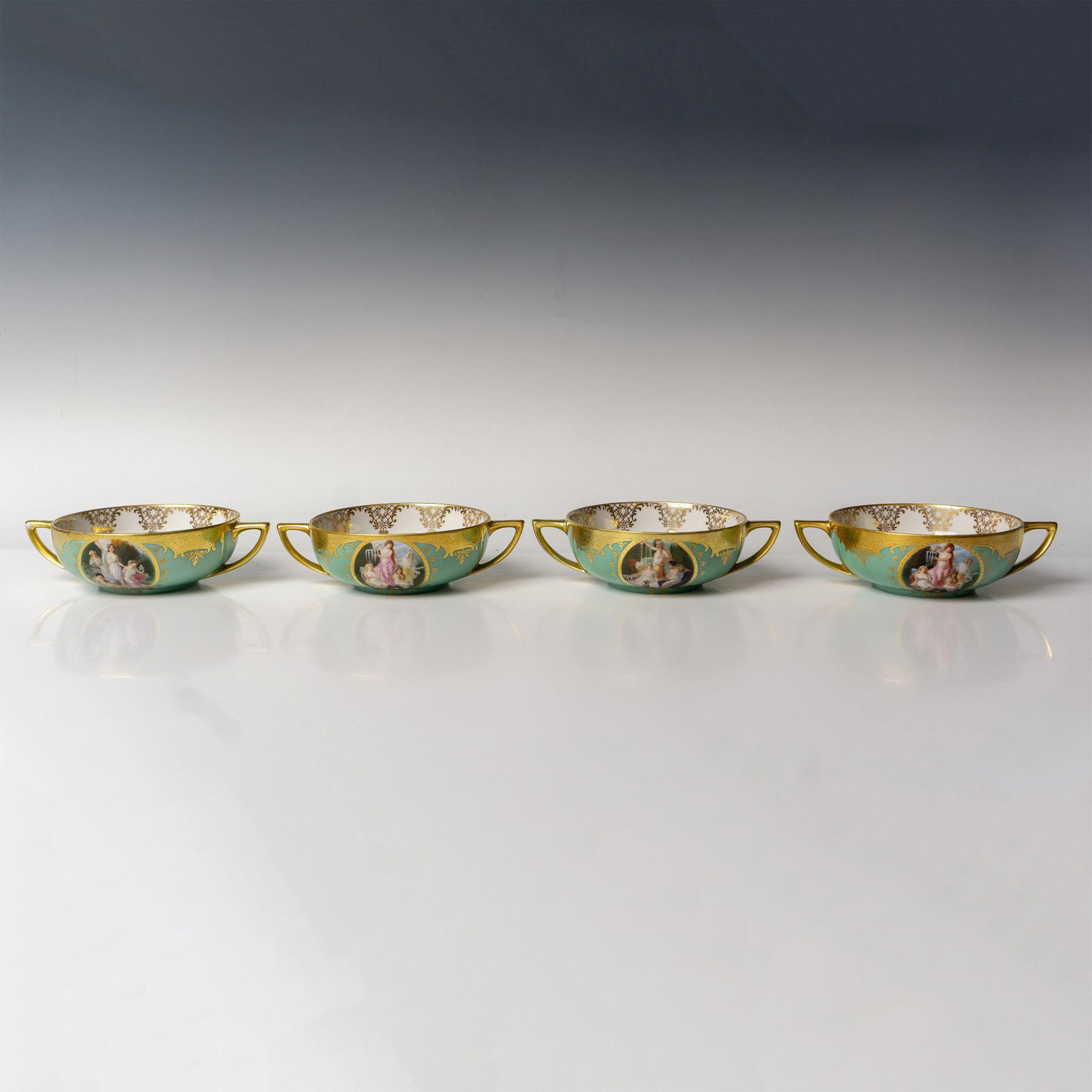 4pc Karlsbad Czechoslovakia Porcelain Soup Bowls - Image 2 of 4