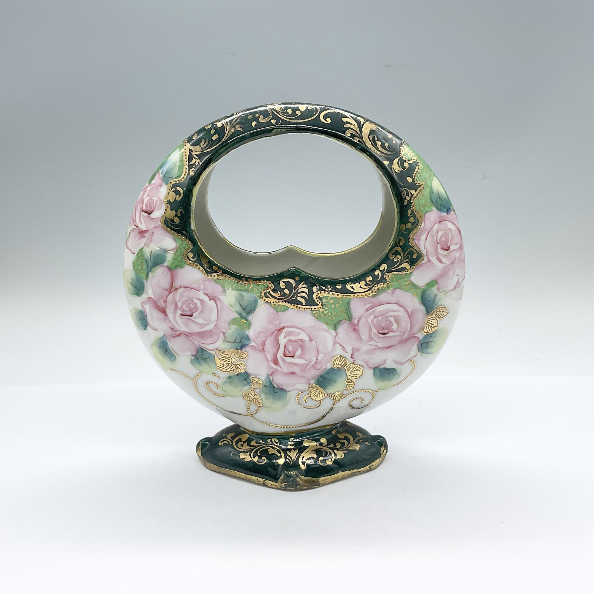Japanese Nippon Style Porcelain Basket Vase