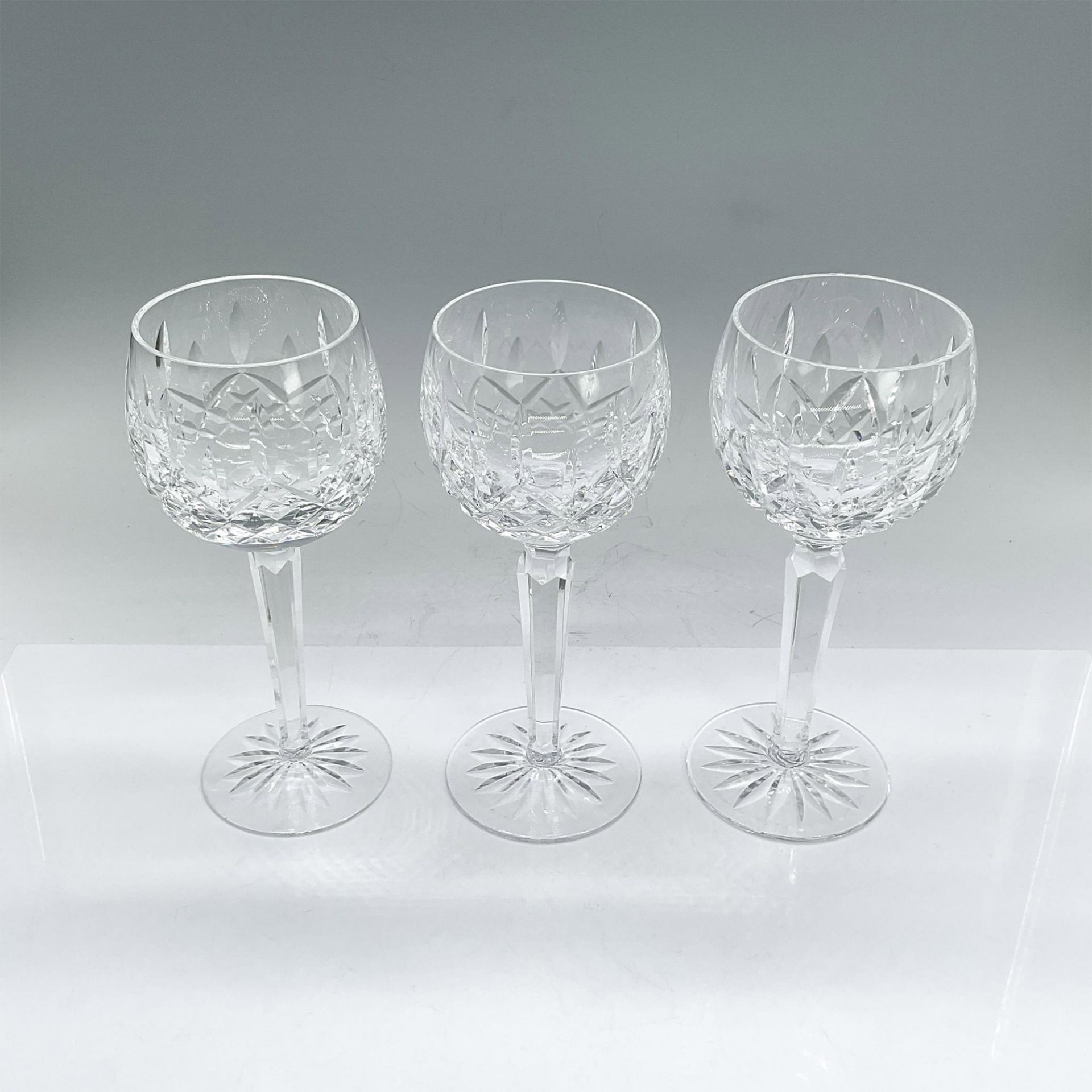 3pc Waterford Crystal Hock Wine Glasses, Lismore - Bild 2 aus 3