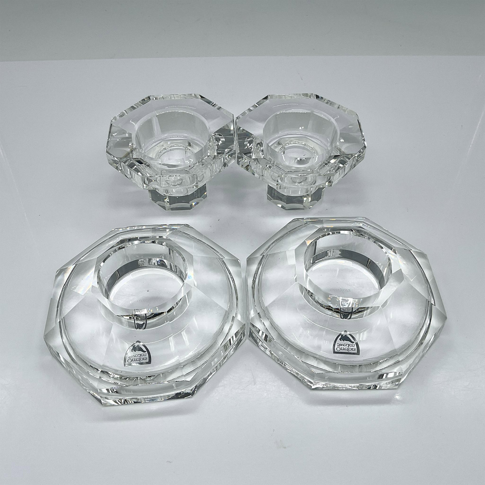 2pc Orrefors Crystal Candle Holders, Totem Trio - Image 3 of 4