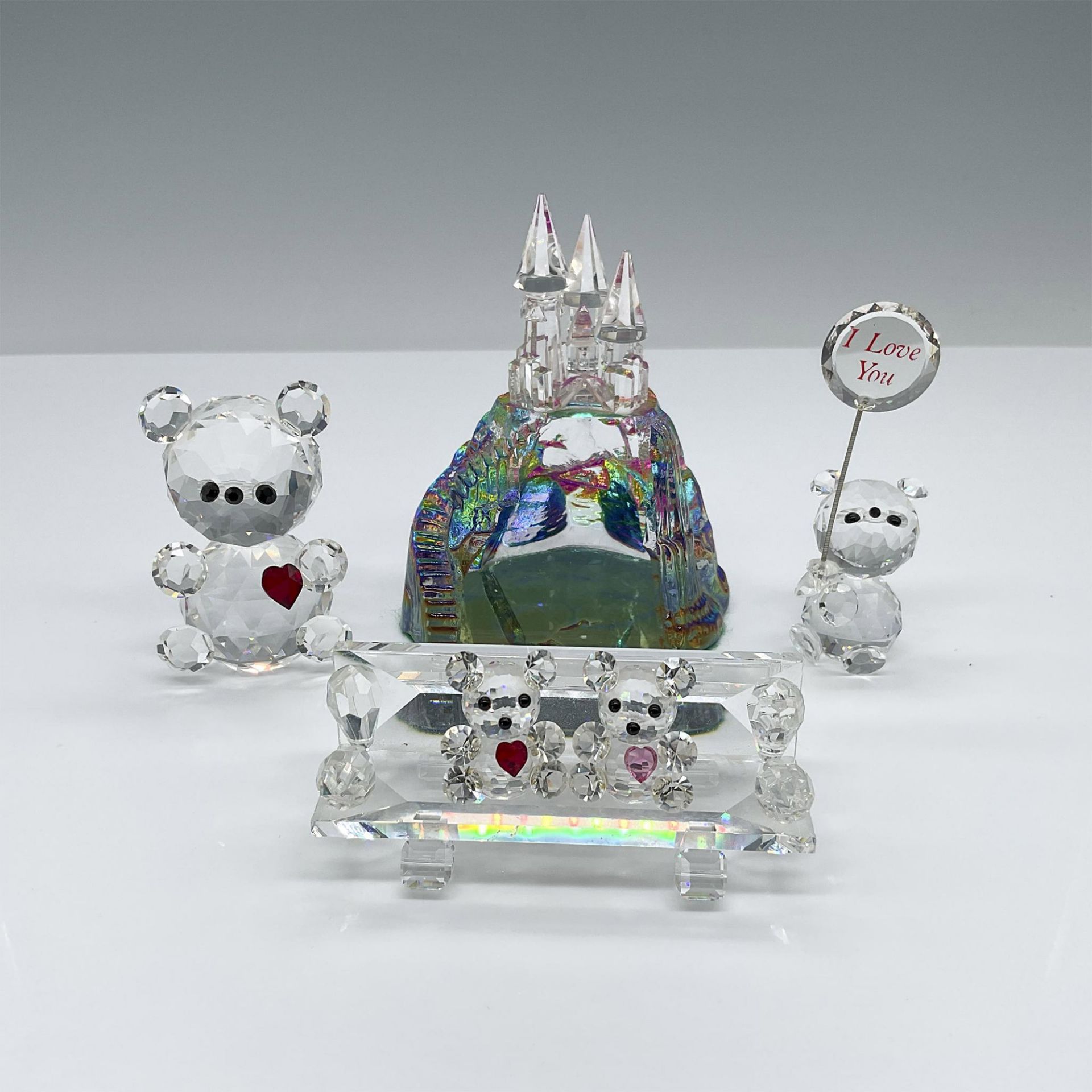 4pc Crystal Figurines, Bears and Rainbow Castle