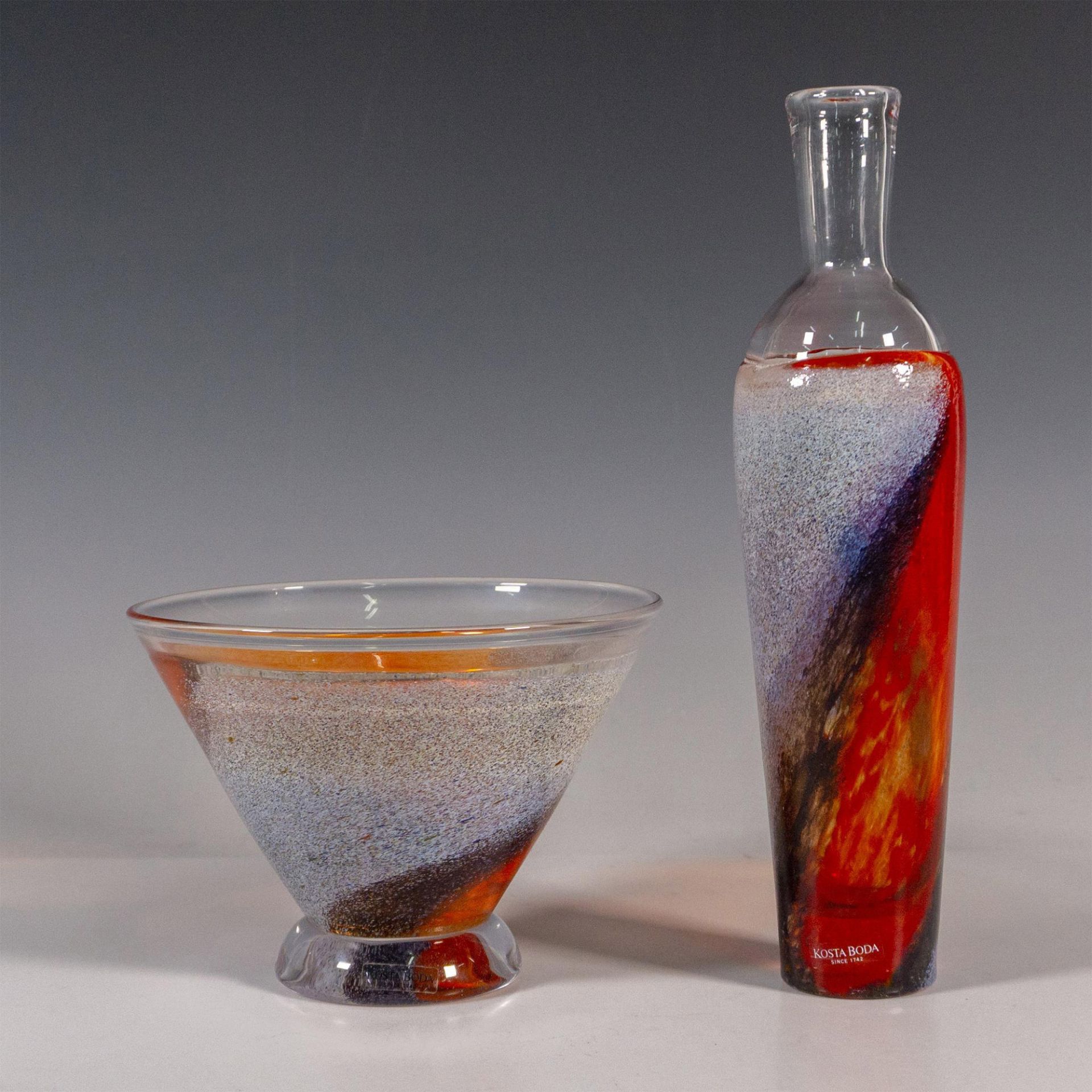 2pc Kosta Boda by Kjell Engman Art Glass Bowl and Vase