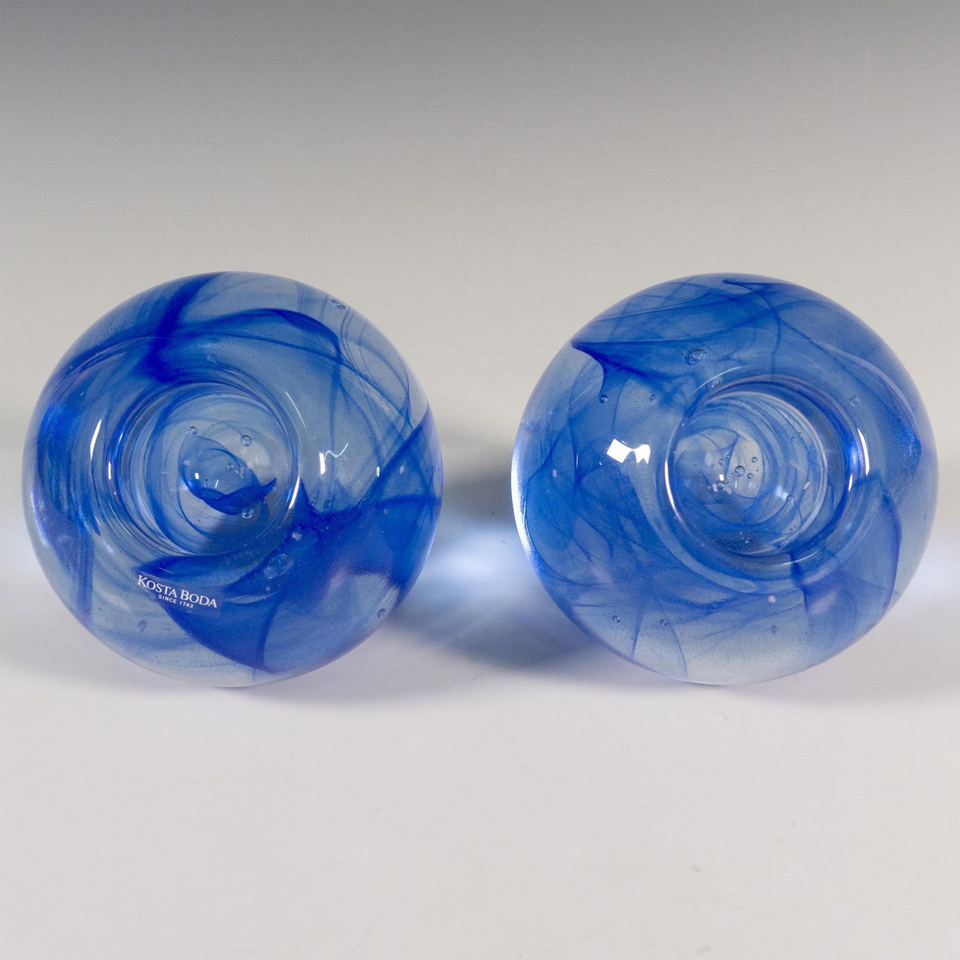 Pair of Kosta Boda Glass Candle Holder, Blue Moon - Bild 4 aus 4