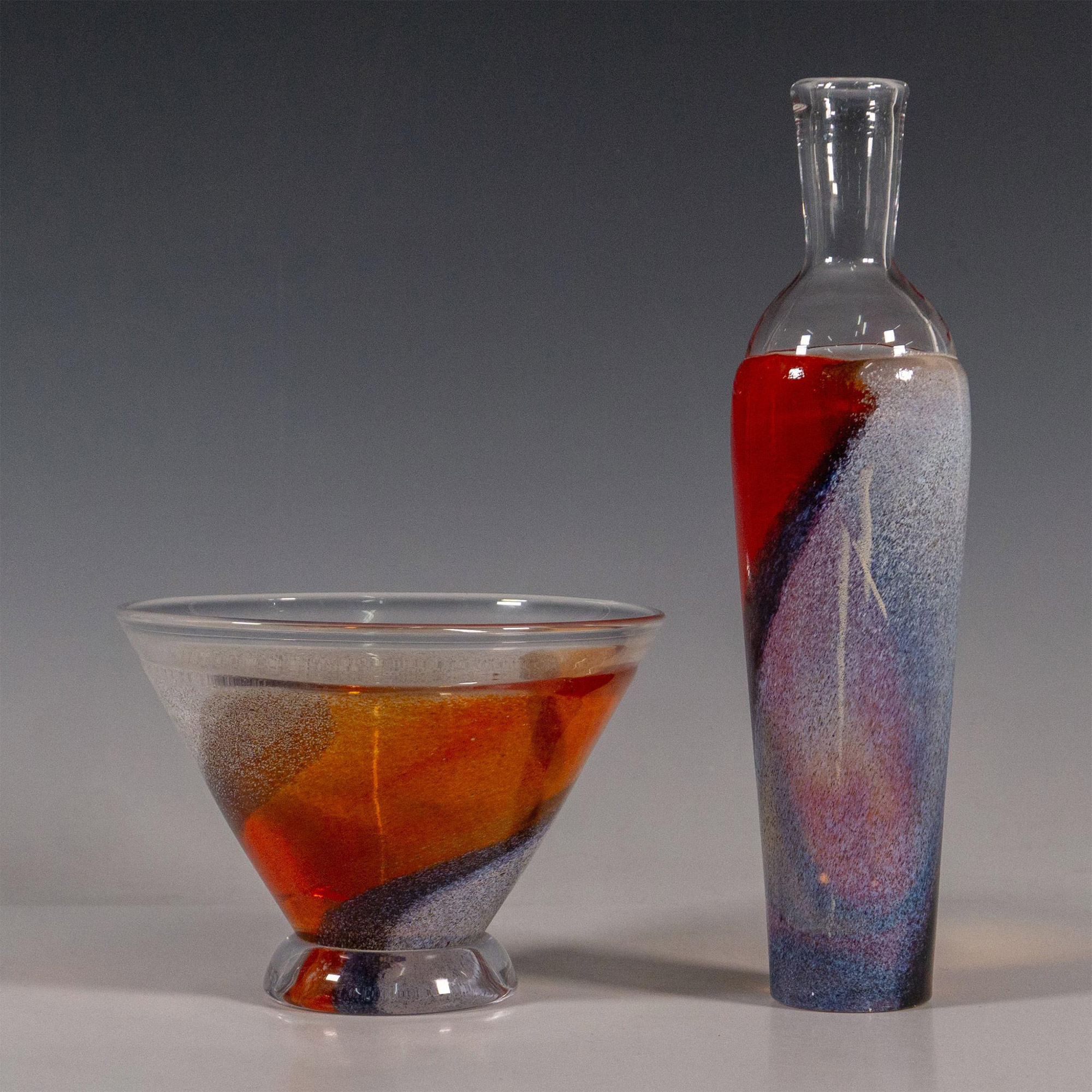 2pc Kosta Boda by Kjell Engman Art Glass Bowl and Vase - Image 2 of 4